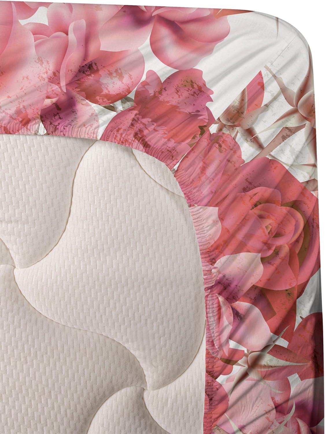 imageAmbesonne Valentines Day Sheet Set Simple Grunge Design Line Hearts Pattern on Striped Backdrop Fitted and Flat Sheet with Pillowcases Bedding Accent 4 Piece Set Calking Dark Coral Coral DimgrayDark Coral and Hot Pink