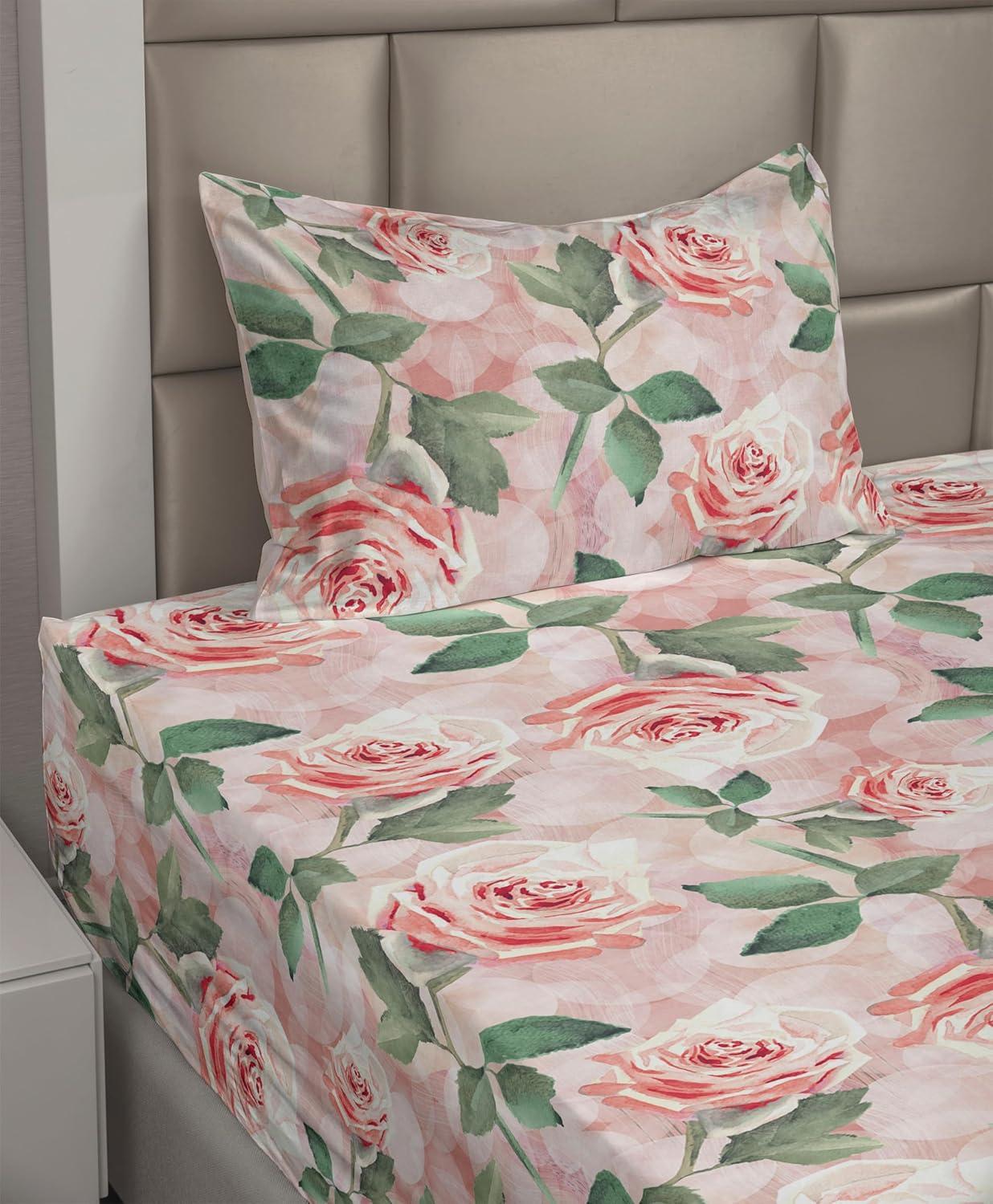 imageAmbesonne Valentines Day Sheet Set Simple Grunge Design Line Hearts Pattern on Striped Backdrop Fitted and Flat Sheet with Pillowcases Bedding Accent 4 Piece Set Calking Dark Coral Coral DimgrayPale Pink Reseda Green