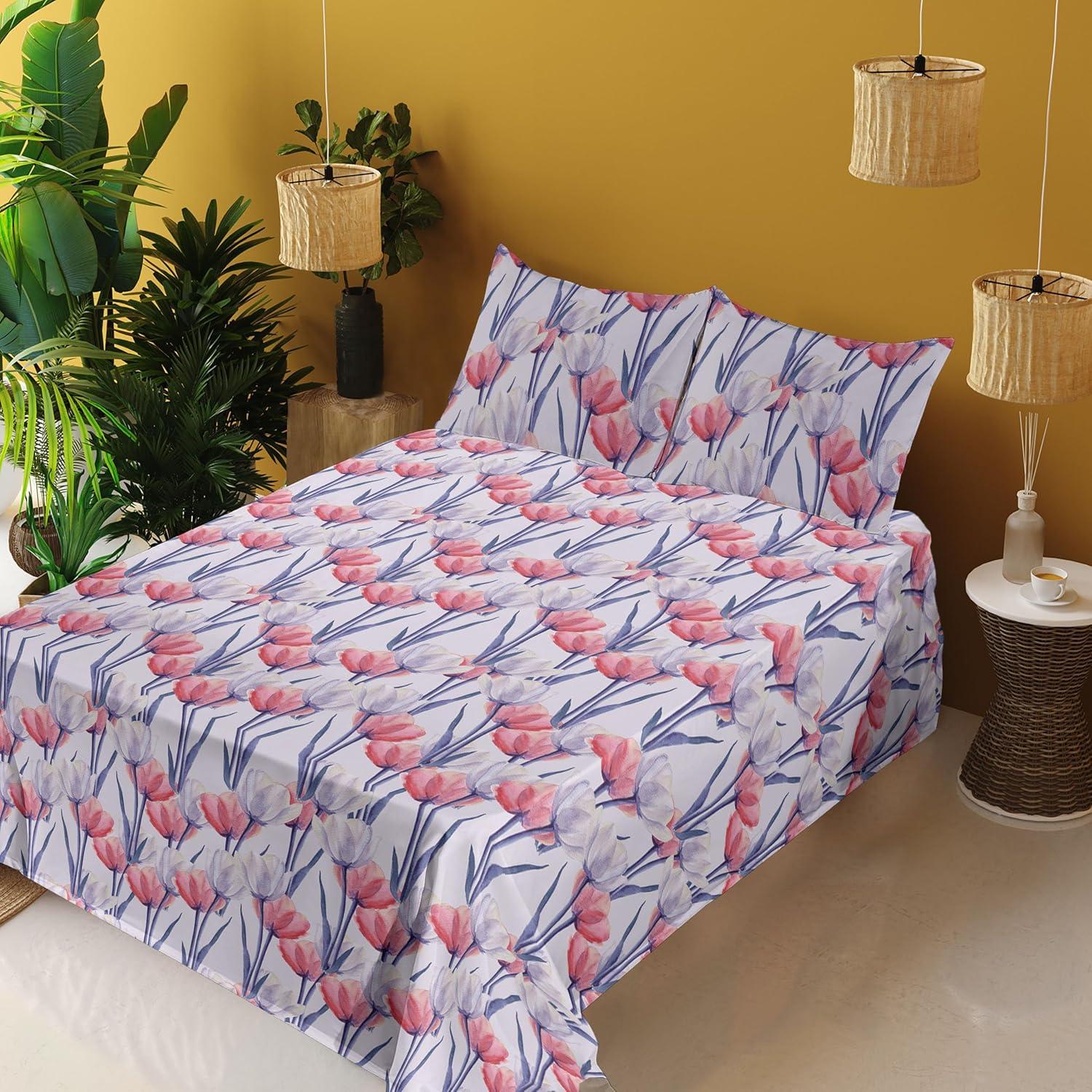 imageAmbesonne Valentines Day Sheet Set Simple Grunge Design Line Hearts Pattern on Striped Backdrop Fitted and Flat Sheet with Pillowcases Bedding Accent 4 Piece Set Calking Dark Coral Coral DimgrayPale Lavender Dark Coral