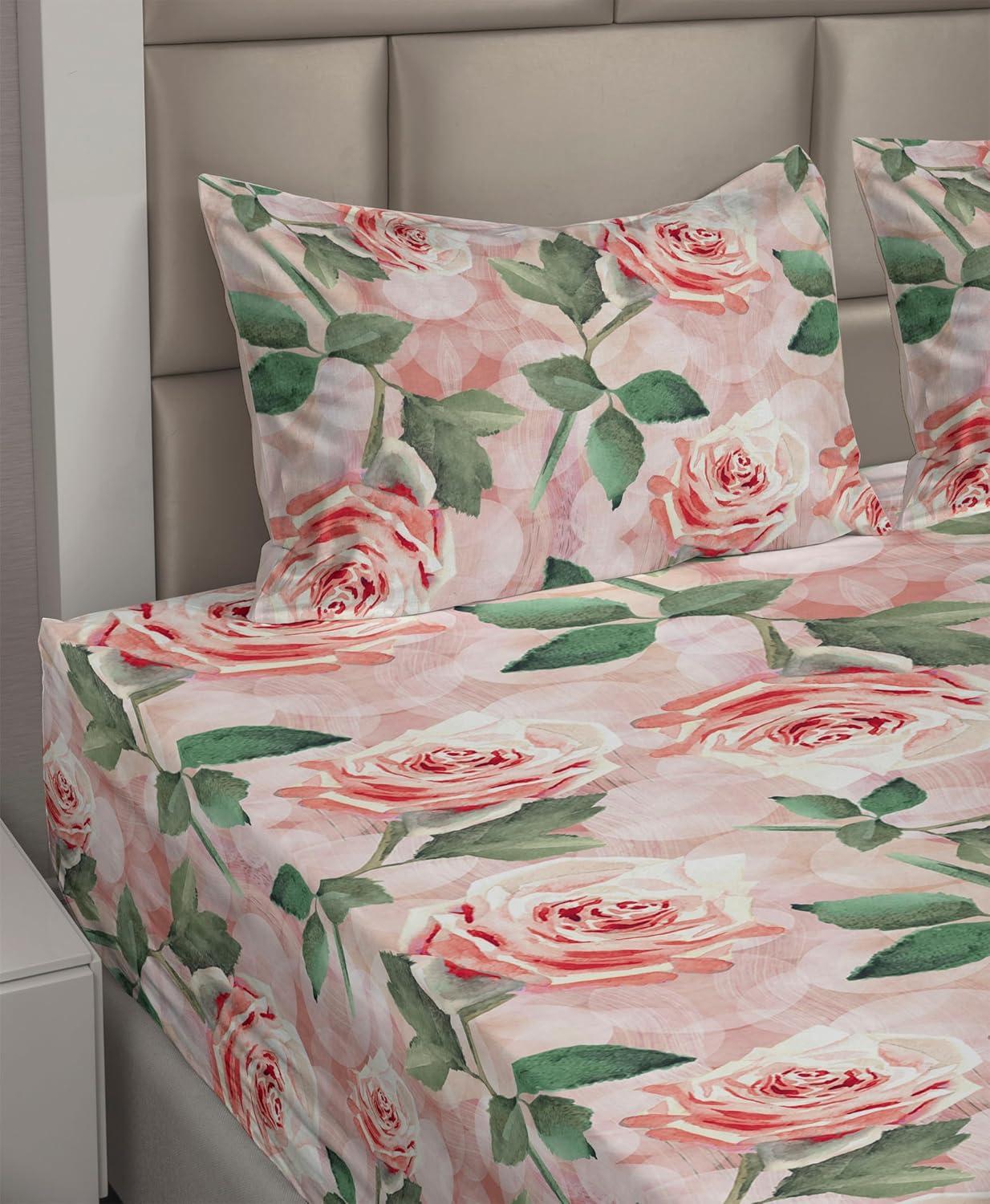 imageAmbesonne Valentines Day Sheet Set Simple Grunge Design Line Hearts Pattern on Striped Backdrop Fitted and Flat Sheet with Pillowcases Bedding Accent 4 Piece Set Calking Dark Coral Coral DimgrayPale Pink Reseda Green