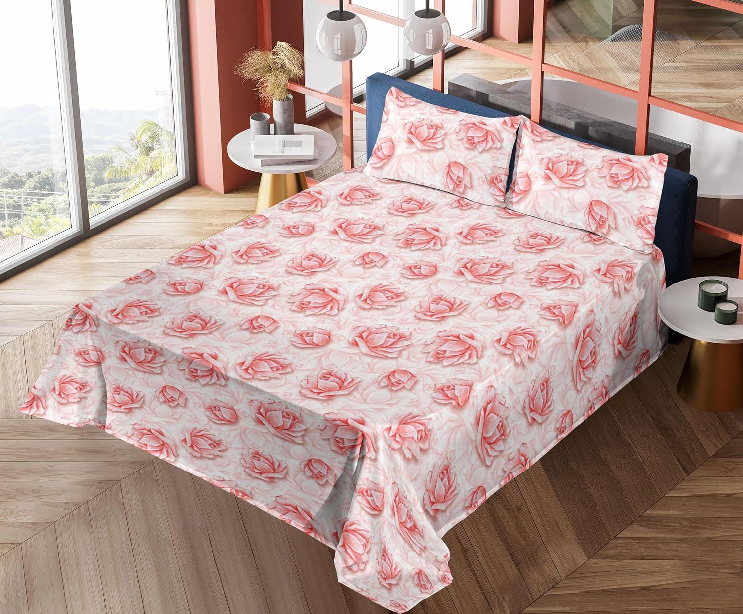 imageAmbesonne Valentines Day Sheet Set Simple Grunge Design Line Hearts Pattern on Striped Backdrop Fitted and Flat Sheet with Pillowcases Bedding Accent 4 Piece Set Calking Dark Coral Coral DimgrayDark Coral Rose Blush