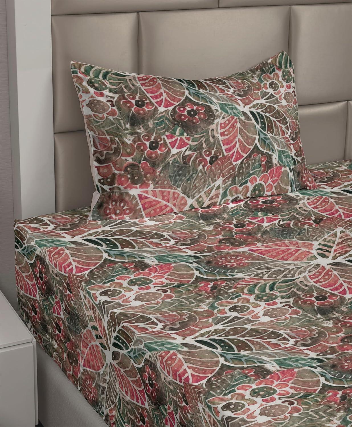 imageAmbesonne Valentines Day Sheet Set Simple Grunge Design Line Hearts Pattern on Striped Backdrop Fitted and Flat Sheet with Pillowcases Bedding Accent 4 Piece Set Calking Dark Coral Coral DimgrayPeacock Green Dark Pink