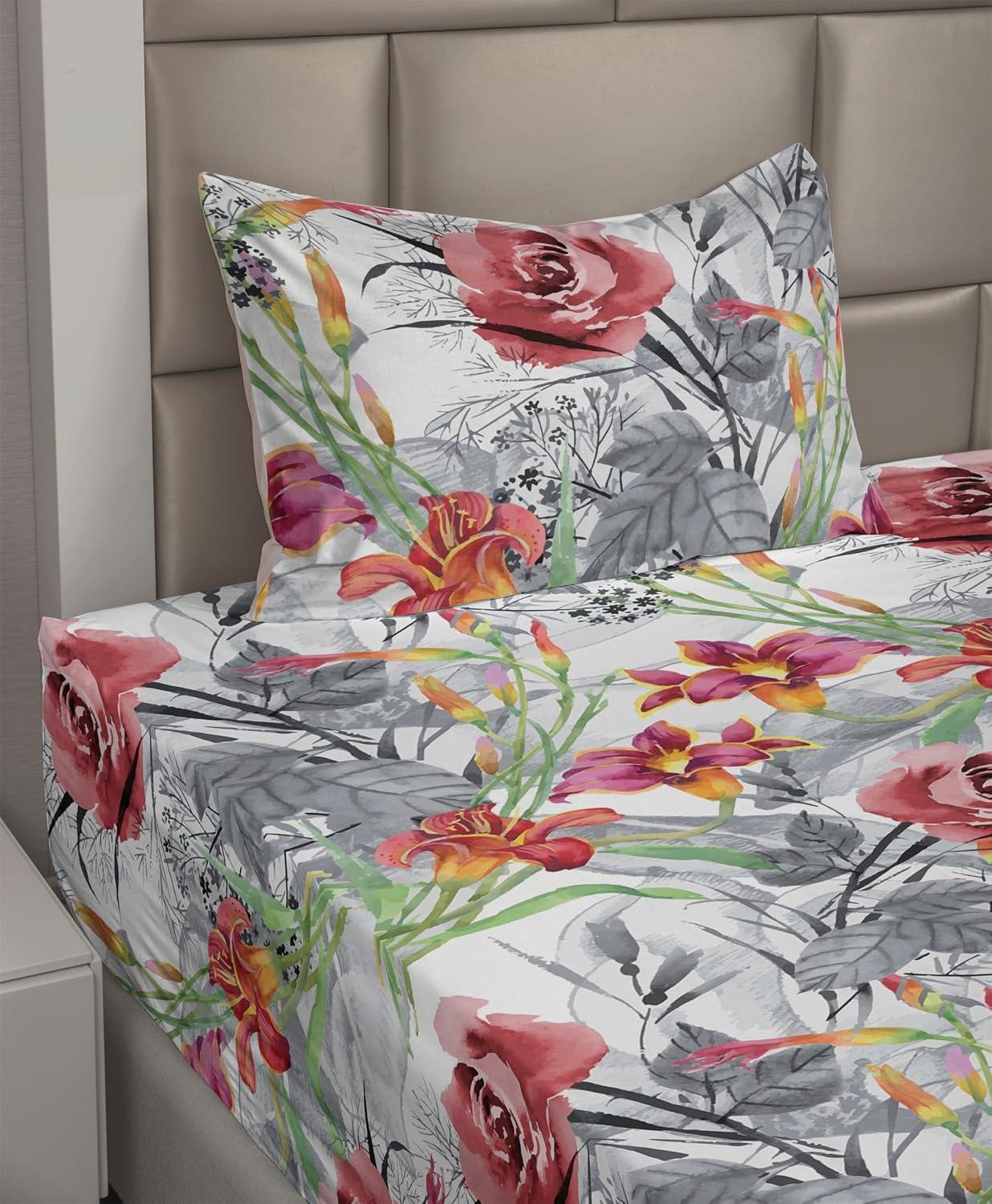 imageAmbesonne Valentines Day Sheet Set Simple Grunge Design Line Hearts Pattern on Striped Backdrop Fitted and Flat Sheet with Pillowcases Bedding Accent 4 Piece Set Calking Dark Coral Coral DimgrayPale Ruby Fern Green Dust