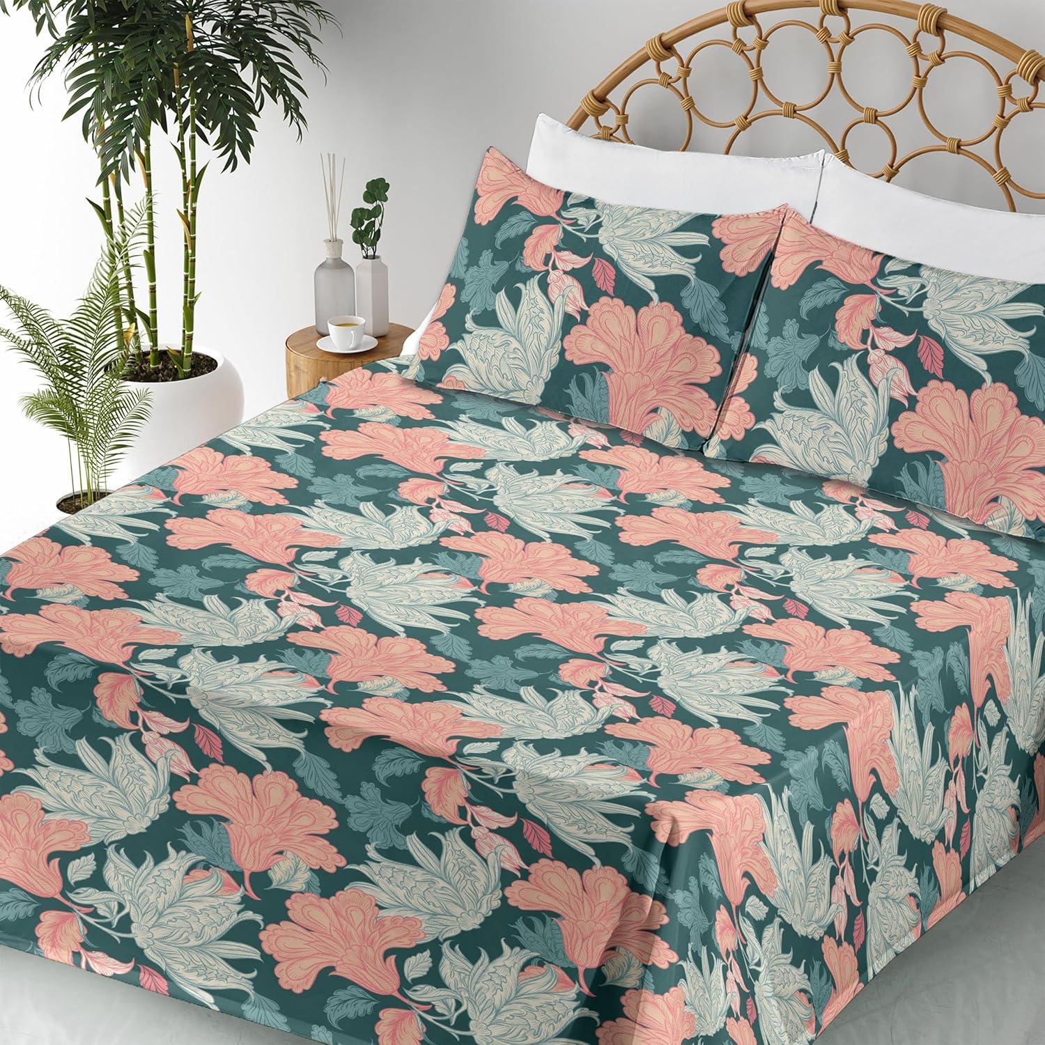 imageAmbesonne Valentines Day Sheet Set Simple Grunge Design Line Hearts Pattern on Striped Backdrop Fitted and Flat Sheet with Pillowcases Bedding Accent 4 Piece Set Calking Dark Coral Coral DimgrayDark Teal Coral