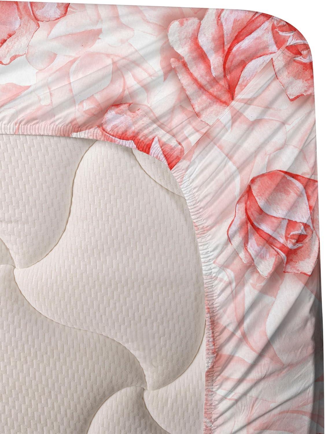 imageAmbesonne Valentines Day Sheet Set Simple Grunge Design Line Hearts Pattern on Striped Backdrop Fitted and Flat Sheet with Pillowcases Bedding Accent 4 Piece Set Calking Dark Coral Coral DimgrayDark Coral Rose Blush