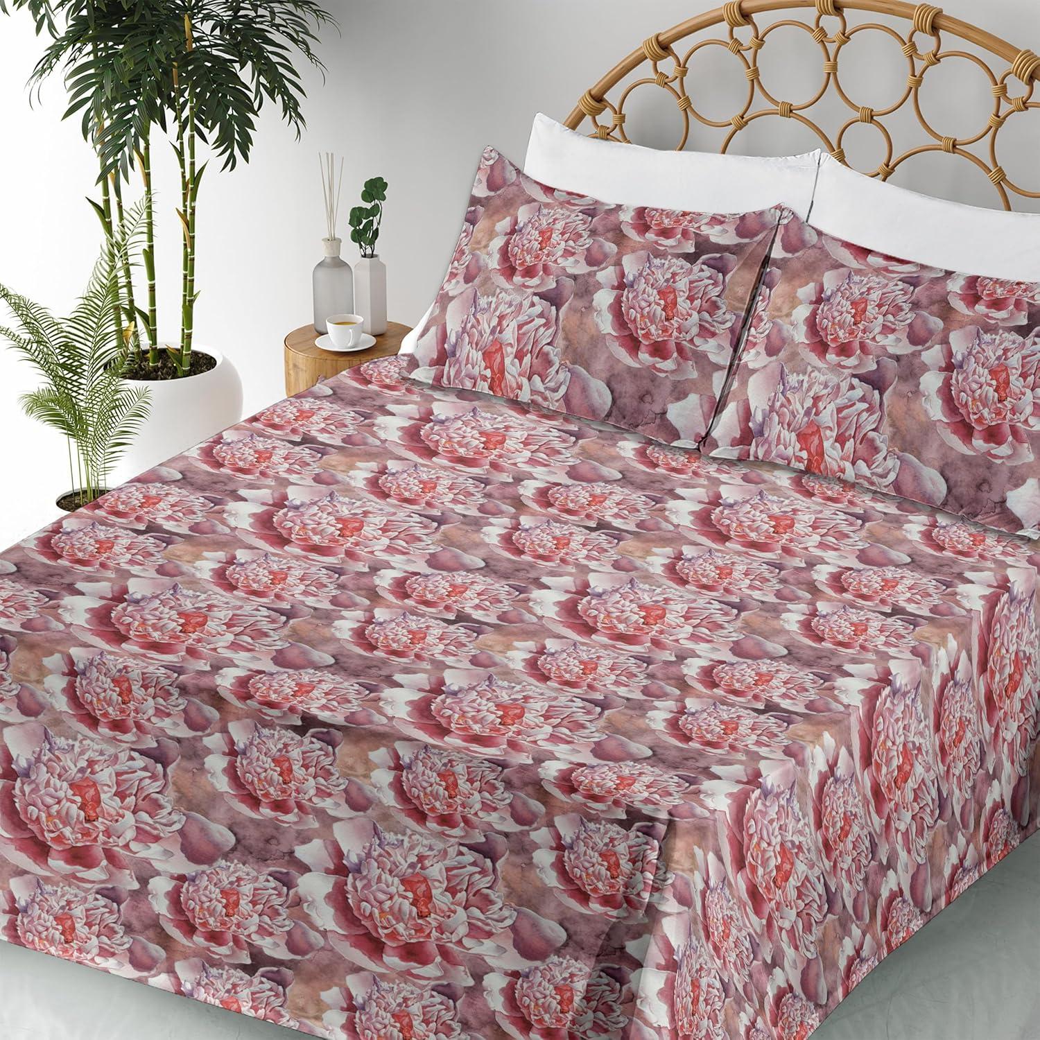 imageAmbesonne Valentines Day Sheet Set Simple Grunge Design Line Hearts Pattern on Striped Backdrop Fitted and Flat Sheet with Pillowcases Bedding Accent 4 Piece Set Calking Dark Coral Coral DimgrayDried Rose and Dark Coral