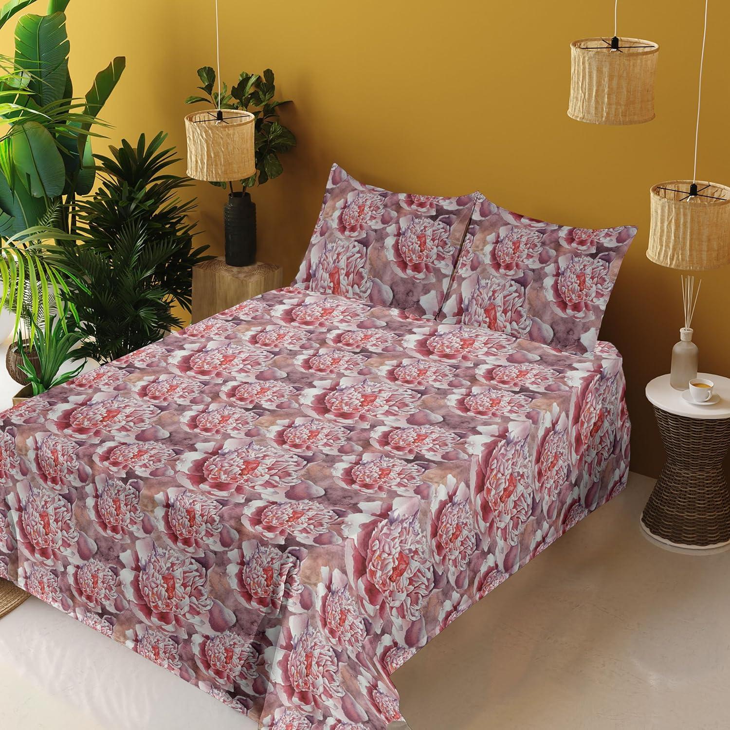 imageAmbesonne Valentines Day Sheet Set Simple Grunge Design Line Hearts Pattern on Striped Backdrop Fitted and Flat Sheet with Pillowcases Bedding Accent 4 Piece Set Calking Dark Coral Coral DimgrayDried Rose and Dark Coral