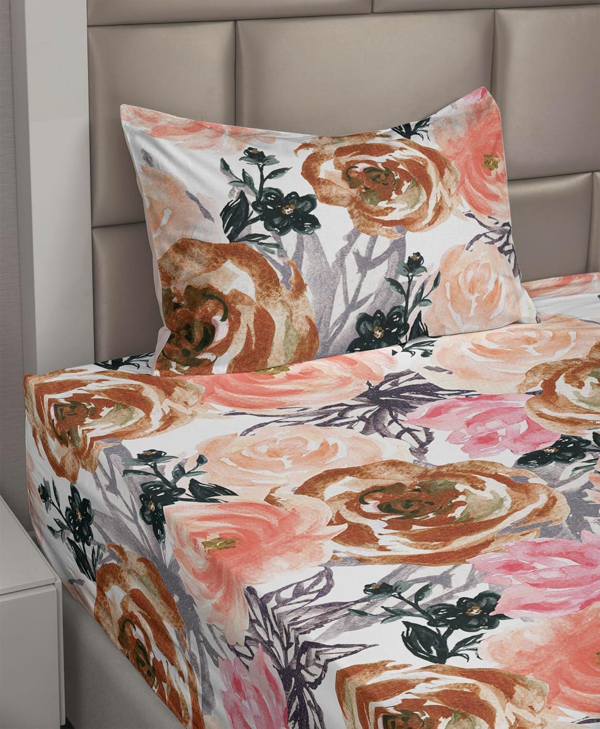 imageAmbesonne Valentines Day Sheet Set Simple Grunge Design Line Hearts Pattern on Striped Backdrop Fitted and Flat Sheet with Pillowcases Bedding Accent 4 Piece Set Calking Dark Coral Coral DimgrayDark Peach and Pastel Pink
