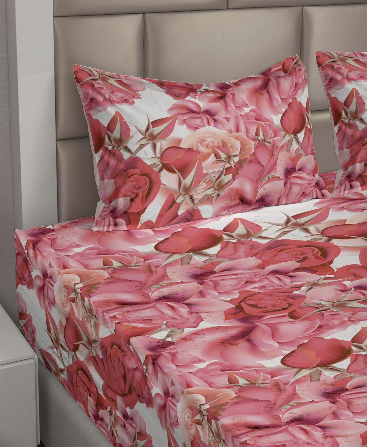 imageAmbesonne Valentines Day Sheet Set Simple Grunge Design Line Hearts Pattern on Striped Backdrop Fitted and Flat Sheet with Pillowcases Bedding Accent 4 Piece Set Calking Dark Coral Coral DimgrayDark Coral and Hot Pink