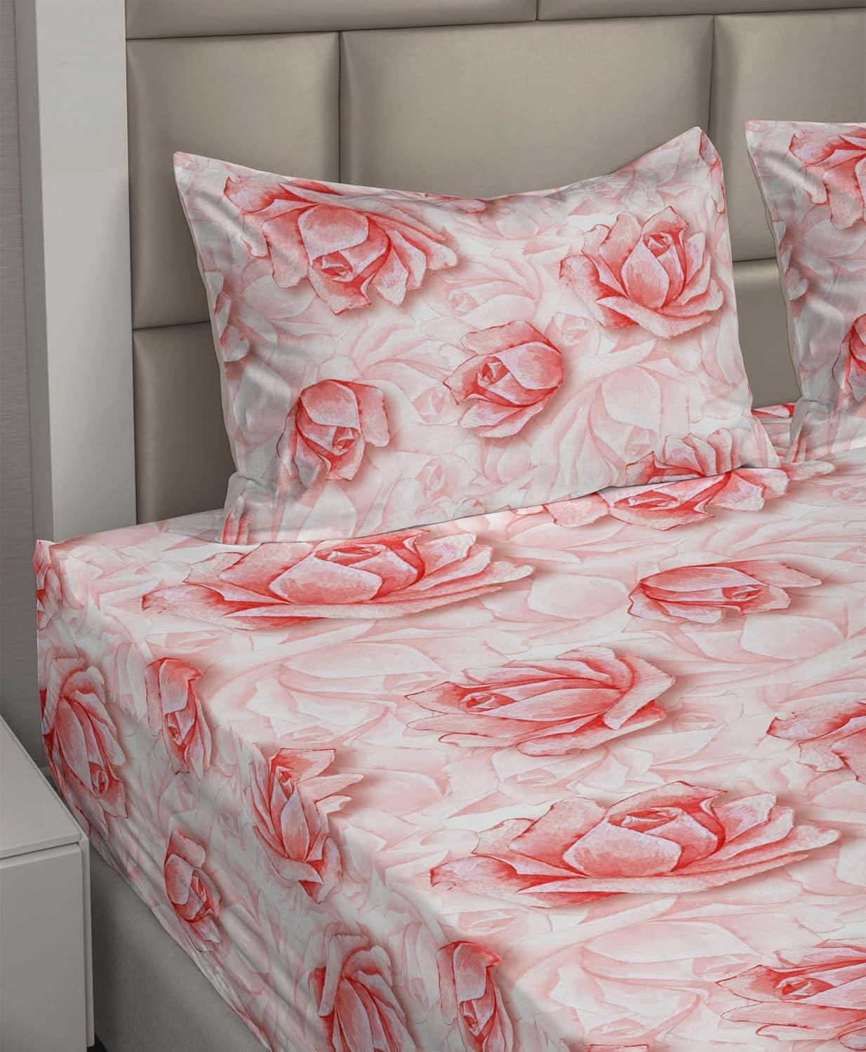 imageAmbesonne Valentines Day Sheet Set Simple Grunge Design Line Hearts Pattern on Striped Backdrop Fitted and Flat Sheet with Pillowcases Bedding Accent 4 Piece Set Calking Dark Coral Coral DimgrayDark Coral Rose Blush