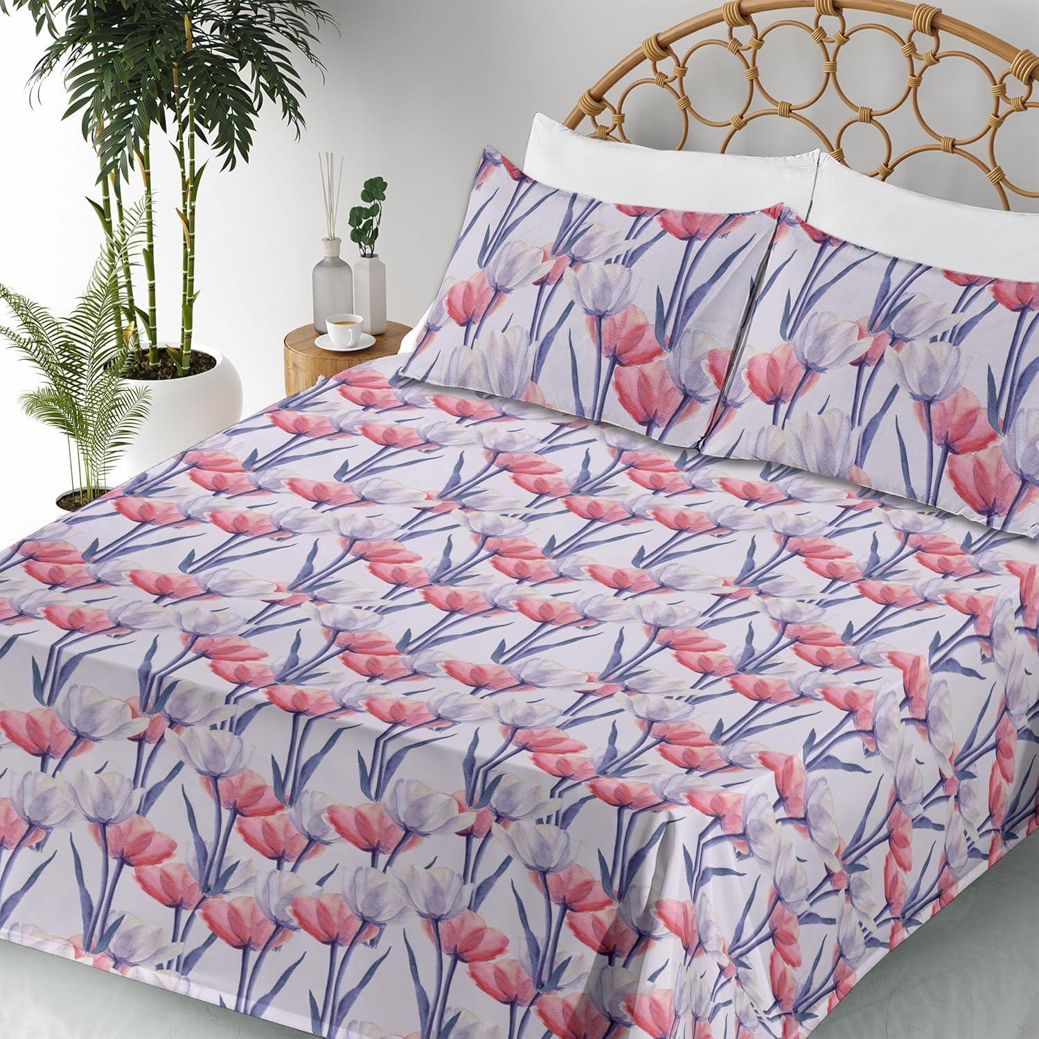 imageAmbesonne Valentines Day Sheet Set Simple Grunge Design Line Hearts Pattern on Striped Backdrop Fitted and Flat Sheet with Pillowcases Bedding Accent 4 Piece Set Calking Dark Coral Coral DimgrayPale Lavender Dark Coral