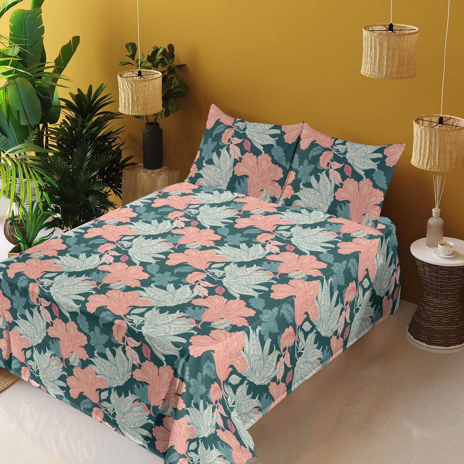 imageAmbesonne Valentines Day Sheet Set Simple Grunge Design Line Hearts Pattern on Striped Backdrop Fitted and Flat Sheet with Pillowcases Bedding Accent 4 Piece Set Calking Dark Coral Coral DimgrayDark Teal Coral