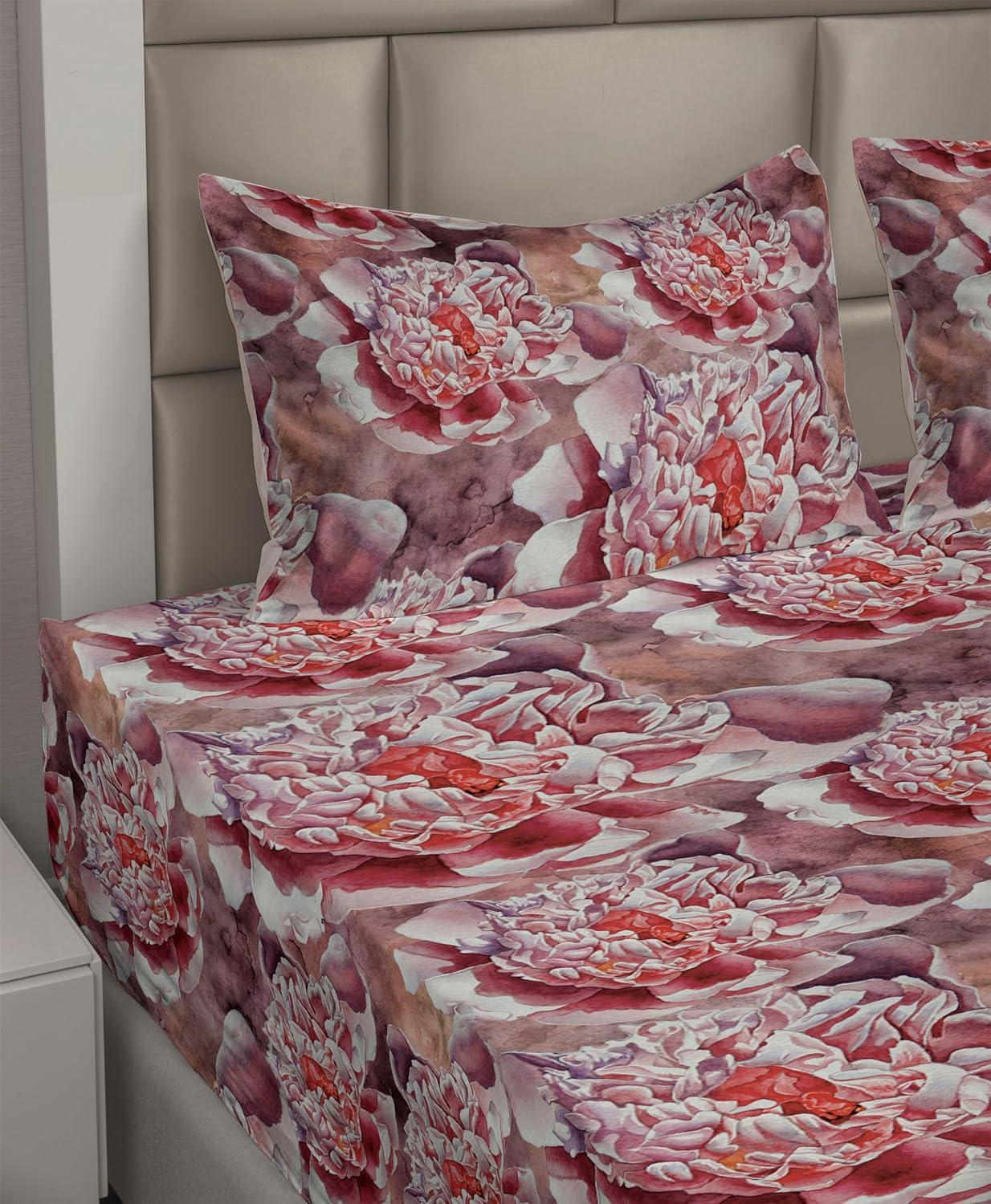 imageAmbesonne Valentines Day Sheet Set Simple Grunge Design Line Hearts Pattern on Striped Backdrop Fitted and Flat Sheet with Pillowcases Bedding Accent 4 Piece Set Calking Dark Coral Coral DimgrayDried Rose and Dark Coral