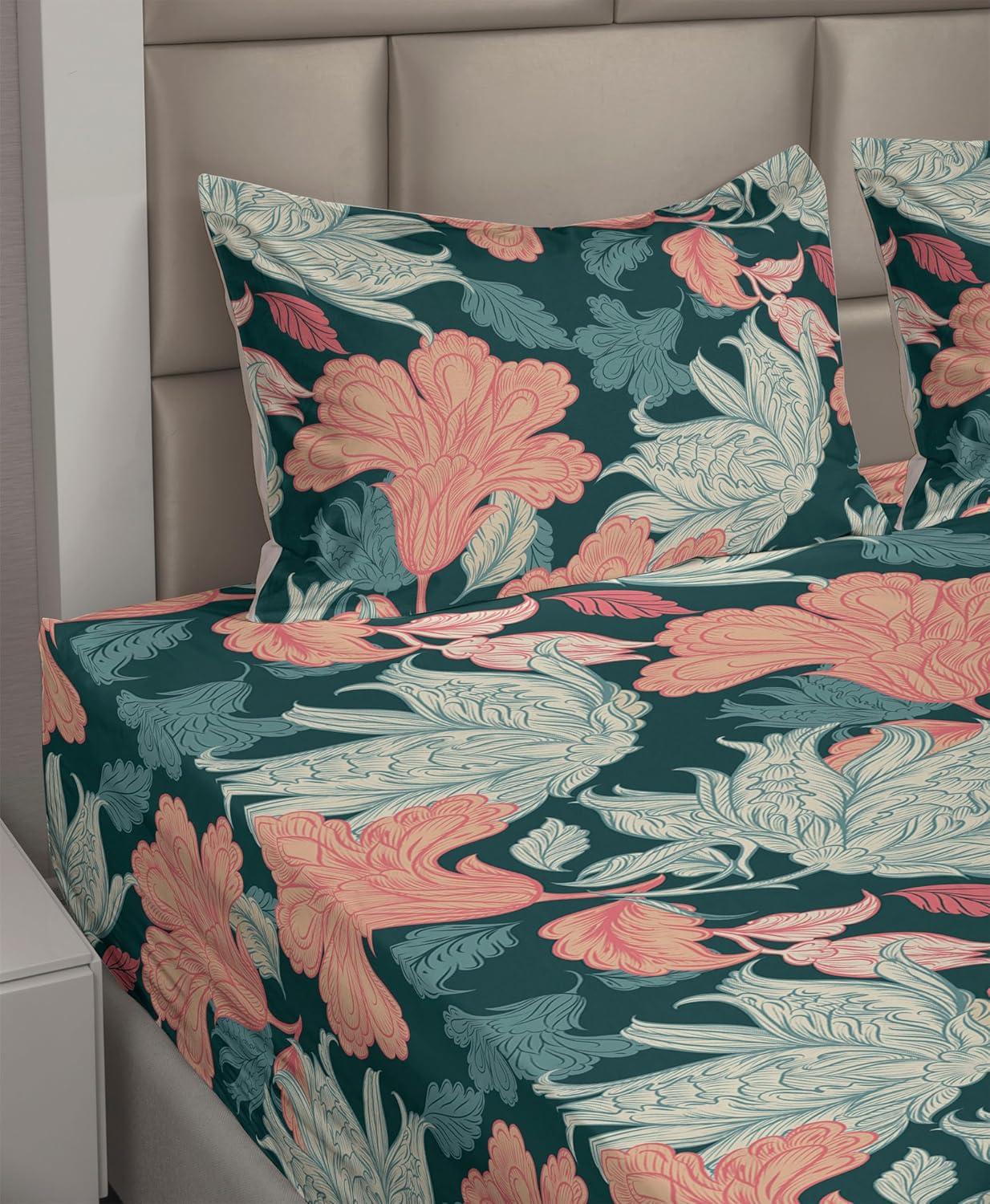 imageAmbesonne Valentines Day Sheet Set Simple Grunge Design Line Hearts Pattern on Striped Backdrop Fitted and Flat Sheet with Pillowcases Bedding Accent 4 Piece Set Calking Dark Coral Coral DimgrayDark Teal Coral