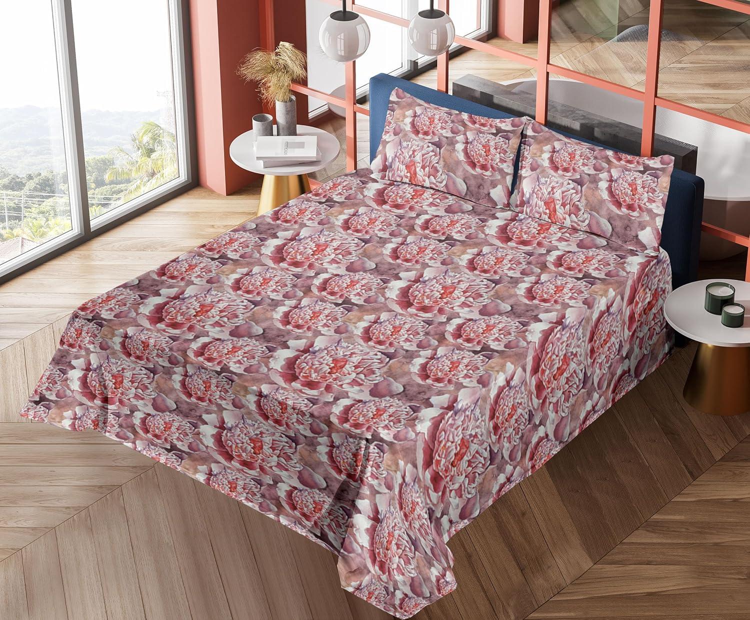 imageAmbesonne Valentines Day Sheet Set Simple Grunge Design Line Hearts Pattern on Striped Backdrop Fitted and Flat Sheet with Pillowcases Bedding Accent 4 Piece Set Calking Dark Coral Coral DimgrayDried Rose and Dark Coral