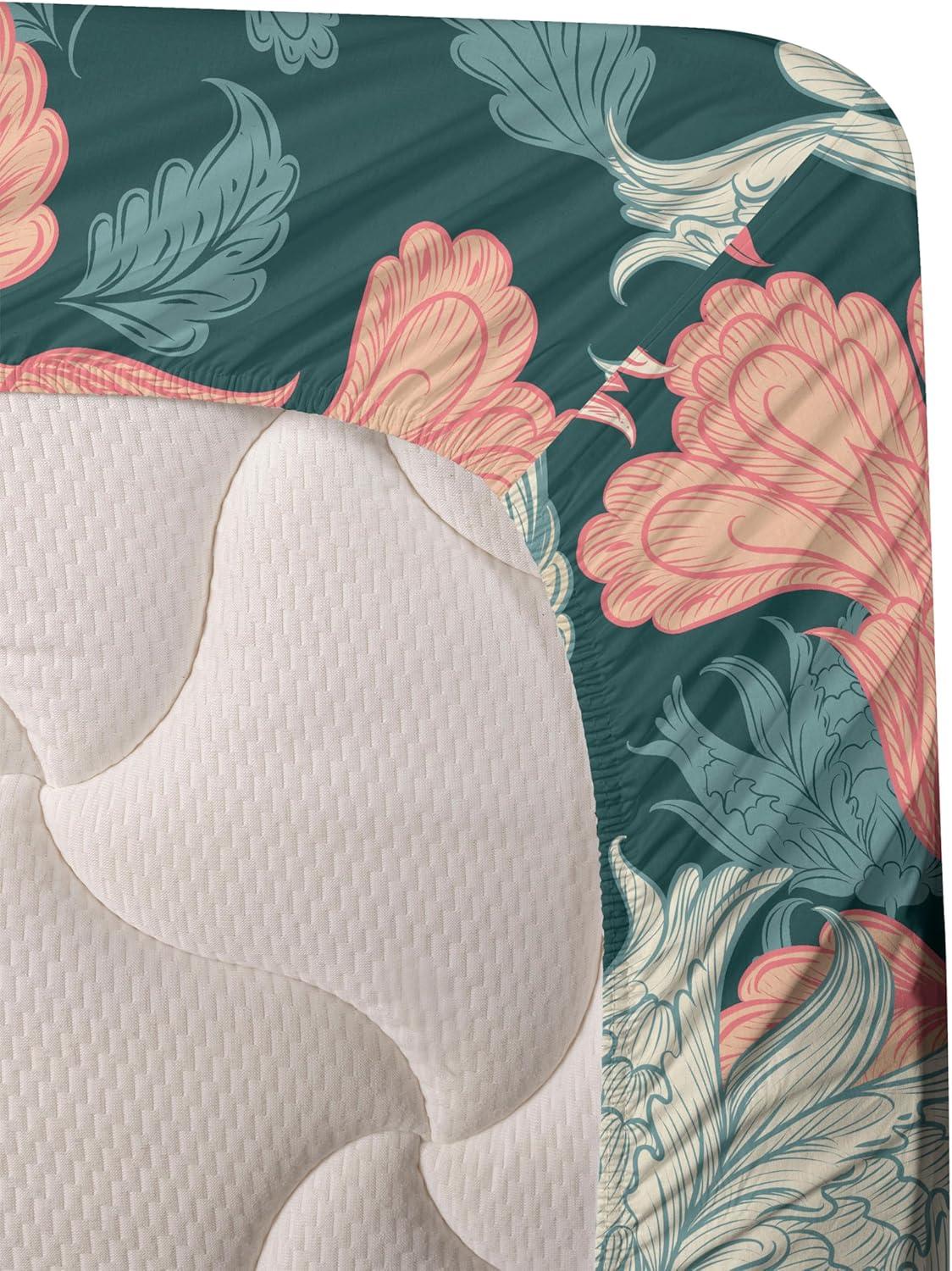 imageAmbesonne Valentines Day Sheet Set Simple Grunge Design Line Hearts Pattern on Striped Backdrop Fitted and Flat Sheet with Pillowcases Bedding Accent 4 Piece Set Calking Dark Coral Coral DimgrayDark Teal Coral