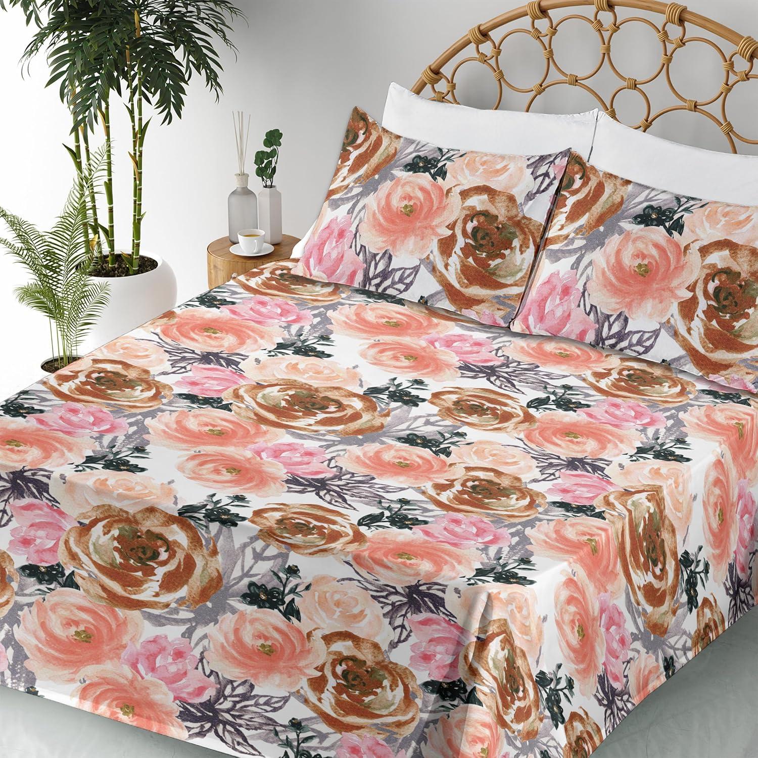 imageAmbesonne Valentines Day Sheet Set Simple Grunge Design Line Hearts Pattern on Striped Backdrop Fitted and Flat Sheet with Pillowcases Bedding Accent 4 Piece Set Calking Dark Coral Coral DimgrayDark Peach and Pastel Pink