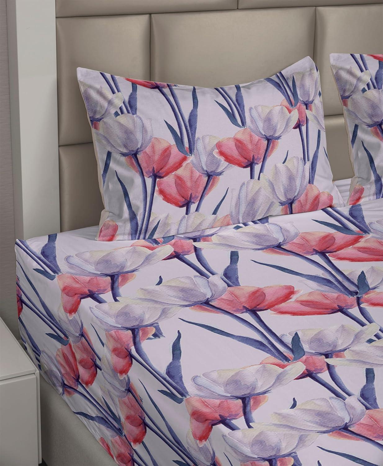 imageAmbesonne Valentines Day Sheet Set Simple Grunge Design Line Hearts Pattern on Striped Backdrop Fitted and Flat Sheet with Pillowcases Bedding Accent 4 Piece Set Calking Dark Coral Coral DimgrayPale Lavender Dark Coral