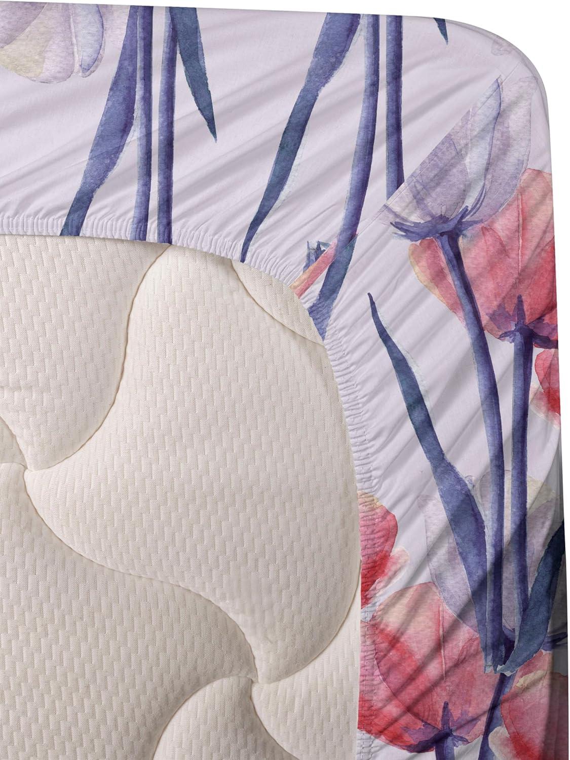 imageAmbesonne Valentines Day Sheet Set Simple Grunge Design Line Hearts Pattern on Striped Backdrop Fitted and Flat Sheet with Pillowcases Bedding Accent 4 Piece Set Calking Dark Coral Coral DimgrayPale Lavender Dark Coral