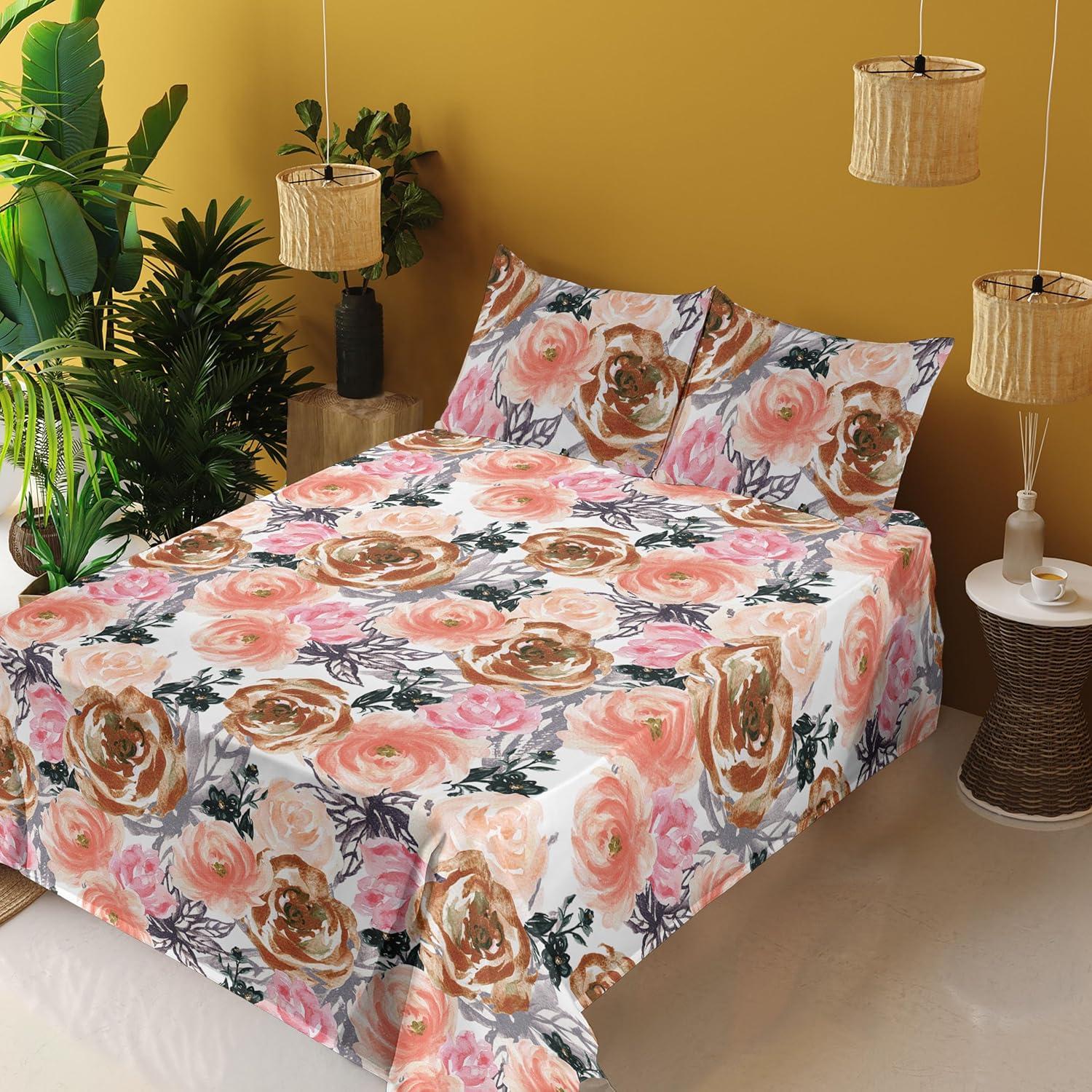 imageAmbesonne Valentines Day Sheet Set Simple Grunge Design Line Hearts Pattern on Striped Backdrop Fitted and Flat Sheet with Pillowcases Bedding Accent 4 Piece Set Calking Dark Coral Coral DimgrayDark Peach and Pastel Pink