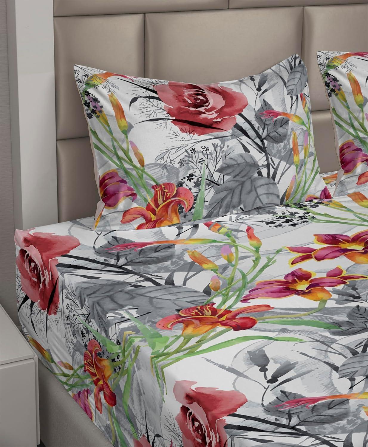 imageAmbesonne Valentines Day Sheet Set Simple Grunge Design Line Hearts Pattern on Striped Backdrop Fitted and Flat Sheet with Pillowcases Bedding Accent 4 Piece Set Calking Dark Coral Coral DimgrayPale Ruby Fern Green Dust