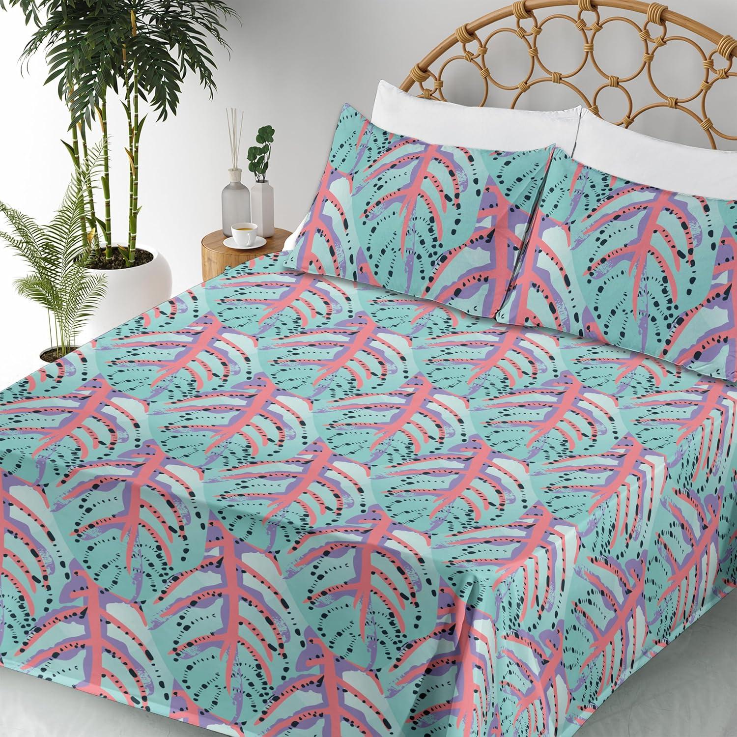 imageAmbesonne Valentines Day Sheet Set Simple Grunge Design Line Hearts Pattern on Striped Backdrop Fitted and Flat Sheet with Pillowcases Bedding Accent 4 Piece Set Calking Dark Coral Coral DimgraySeafoam Coral Fuchsia