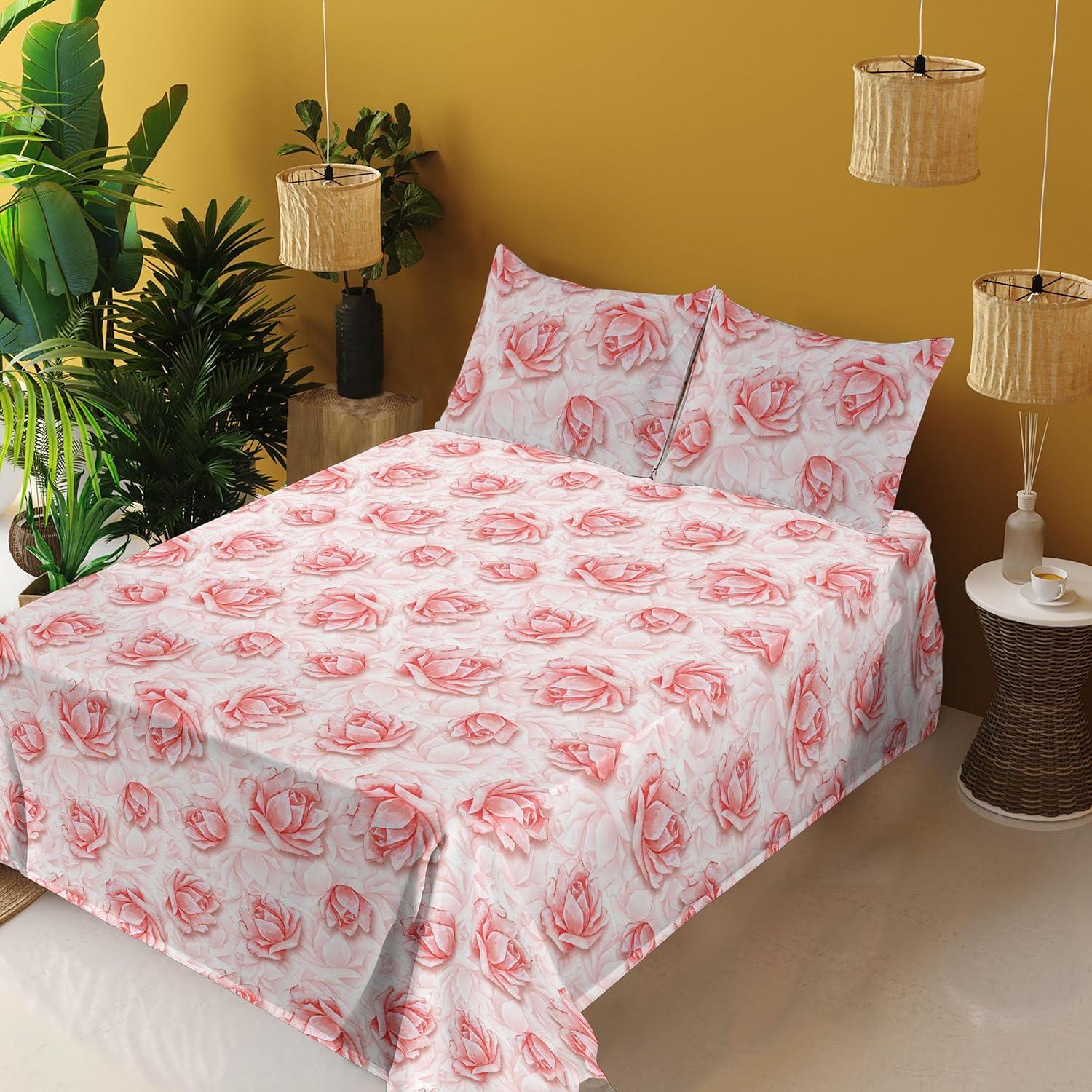 imageAmbesonne Valentines Day Sheet Set Simple Grunge Design Line Hearts Pattern on Striped Backdrop Fitted and Flat Sheet with Pillowcases Bedding Accent 4 Piece Set Calking Dark Coral Coral DimgrayDark Coral Rose Blush