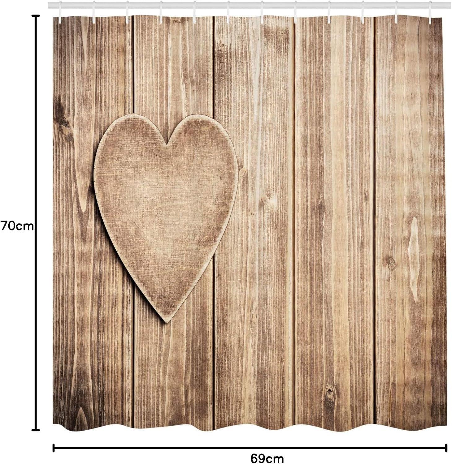 imageAmbesonne Valentines Day Shower Curtain Rustic Heart Over Wooden Planks Background Lovers Corner Romantic Celebration Print Cloth Fabric Bathroom Decor Set with Hooks 69 W x 70 L Tan