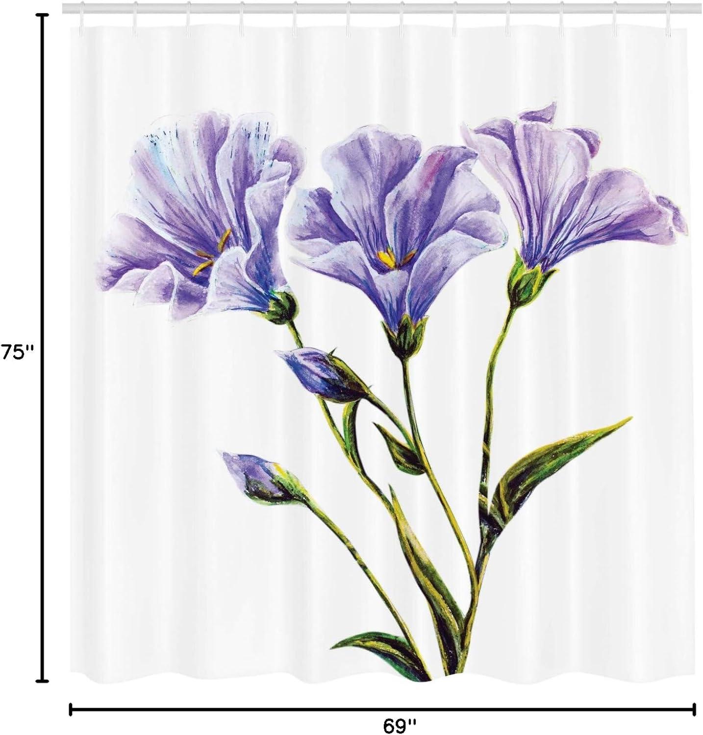 imageAmbesonne Watercolor Flower Shower Curtain Wild Flowers Drawing of Romantic Summer Theme Mother Earth Art Cloth Fabric Bathroom Decor Set with Hooks 69 W x 75 L White Violet Green
