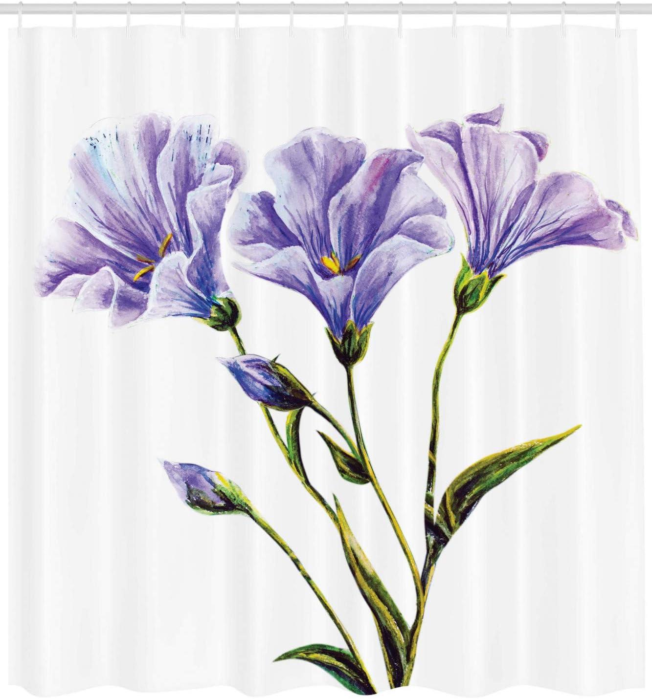 imageAmbesonne Watercolor Flower Shower Curtain Wild Flowers Drawing of Romantic Summer Theme Mother Earth Art Cloth Fabric Bathroom Decor Set with Hooks 69 W x 75 L White Violet Green