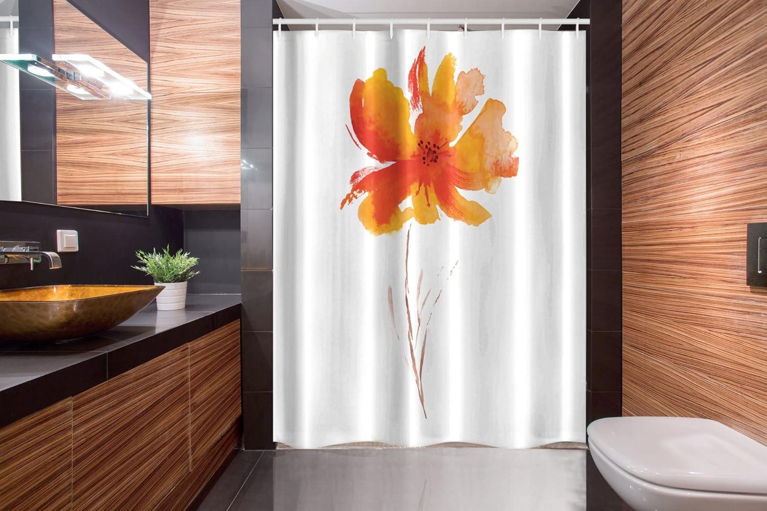 imageAmbesonne Watercolor Flower Stall Shower Curtain Single Poppy Flower on Plain Clear Background Nature Inspired Romantic Fabric Bathroom Decor Set with Hooks 54 W x 78 L White Orange