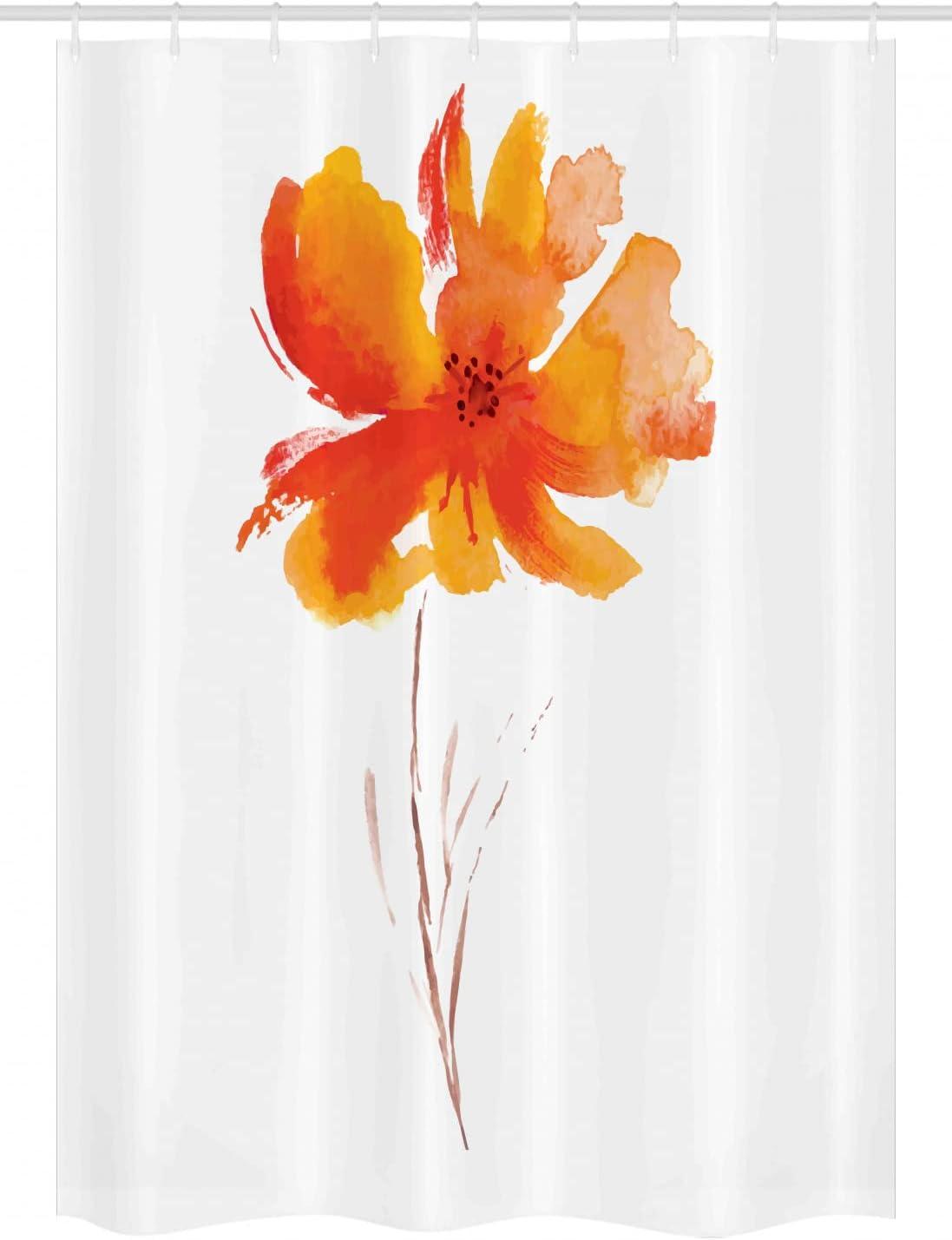 imageAmbesonne Watercolor Flower Stall Shower Curtain Single Poppy Flower on Plain Clear Background Nature Inspired Romantic Fabric Bathroom Decor Set with Hooks 54 W x 78 L White Orange