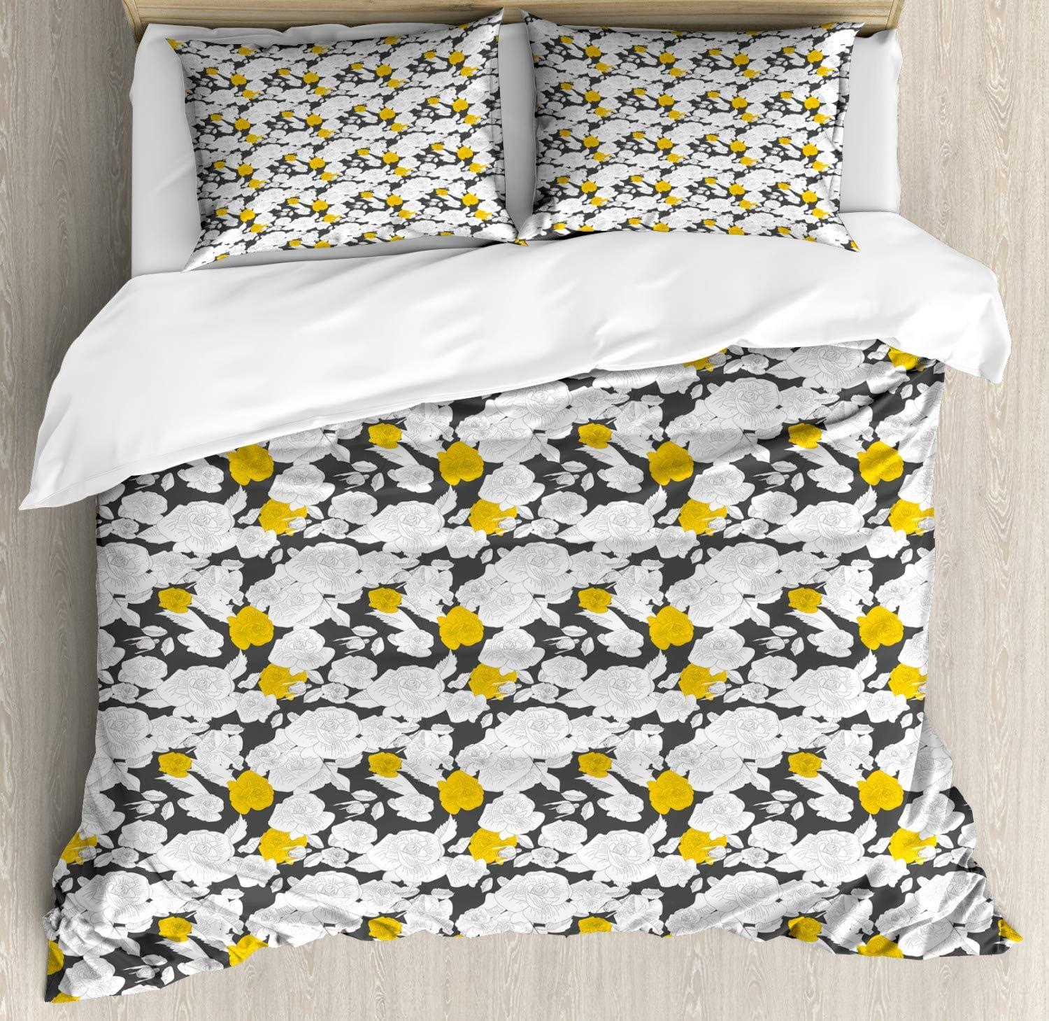 imageAmbesonne Watercolor Flowers Duvet Cover Sets Classical Feminine Rose Branch Bouquet Romantic Essence Valentines Bedding Set with 2 Duvet Covers amp 2 Pillowcases 2 Pack Twin Size Violet BlueCharcoal Grey Yellow