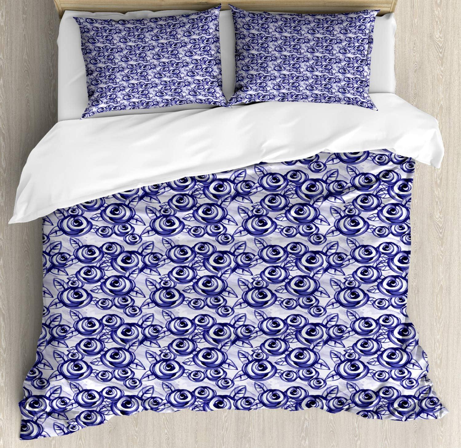 imageAmbesonne Watercolor Flowers Duvet Cover Sets Classical Feminine Rose Branch Bouquet Romantic Essence Valentines Bedding Set with 2 Duvet Covers amp 2 Pillowcases 2 Pack Twin Size Violet BlueViolet Blue