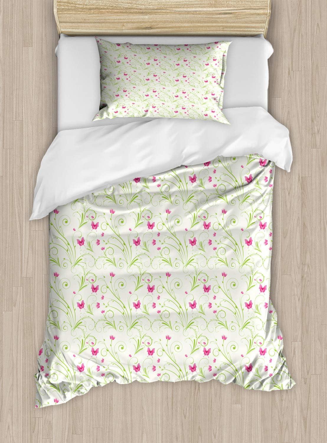 imageAmbesonne Watercolor Flowers Duvet Cover Sets Classical Feminine Rose Branch Bouquet Romantic Essence Valentines Bedding Set with 2 Duvet Covers amp 2 Pillowcases 2 Pack Twin Size Violet BlueApple Green White