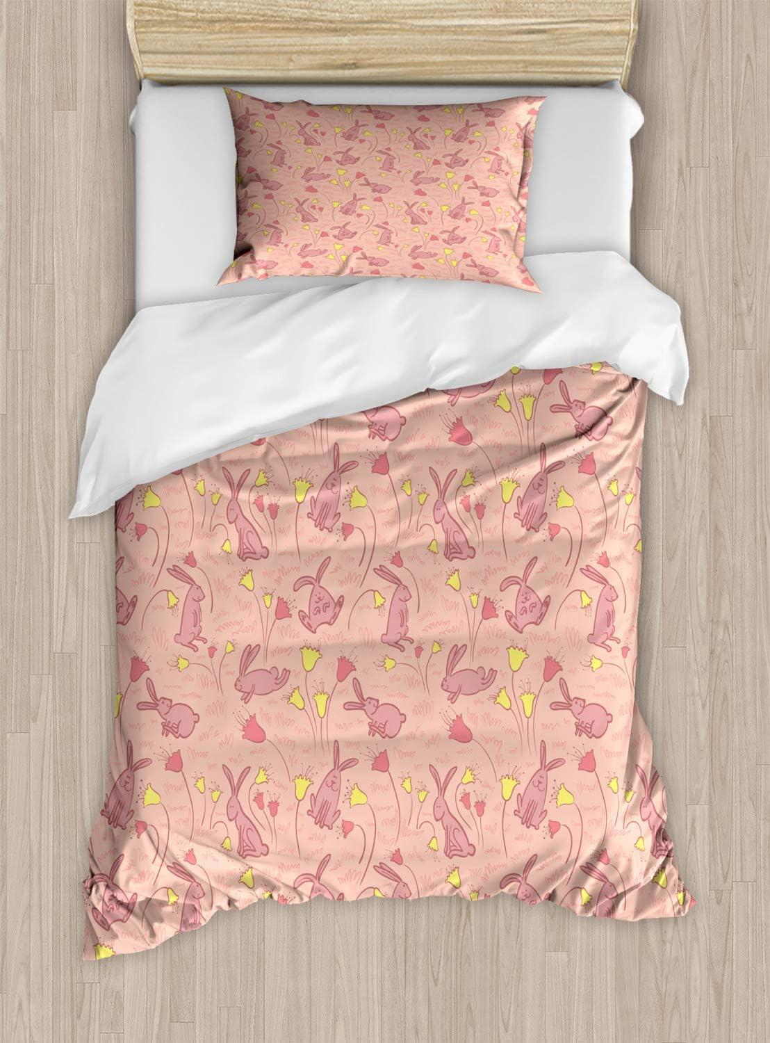 imageAmbesonne Watercolor Flowers Duvet Cover Sets Classical Feminine Rose Branch Bouquet Romantic Essence Valentines Bedding Set with 2 Duvet Covers amp 2 Pillowcases 2 Pack Twin Size Violet BlueDark Coral Pale Pink