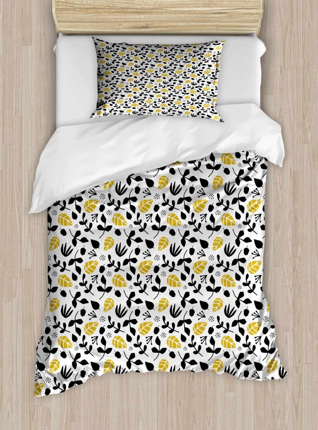 imageAmbesonne Watercolor Flowers Duvet Cover Sets Classical Feminine Rose Branch Bouquet Romantic Essence Valentines Bedding Set with 2 Duvet Covers amp 2 Pillowcases 2 Pack Twin Size Violet BlueBlack White and Yellow
