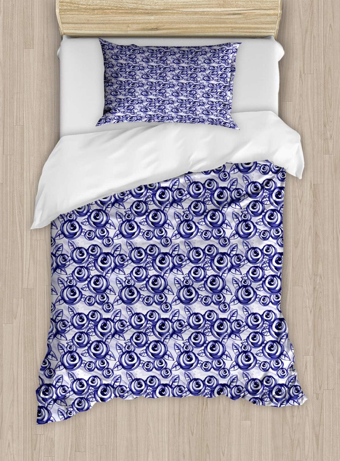 imageAmbesonne Watercolor Flowers Duvet Cover Sets Classical Feminine Rose Branch Bouquet Romantic Essence Valentines Bedding Set with 2 Duvet Covers amp 2 Pillowcases 2 Pack Twin Size Violet BlueViolet Blue
