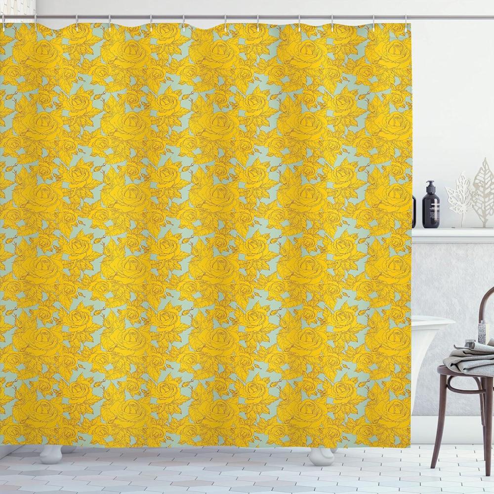 imageAmbesonne Botanical Shower Curtain Sketch Style Romantic Spring Bouquet Warm Colored Garden Illustration Cloth Fabric Bathroom Decor Set with Hooks 69 W x 70 L Mustard Mint Green