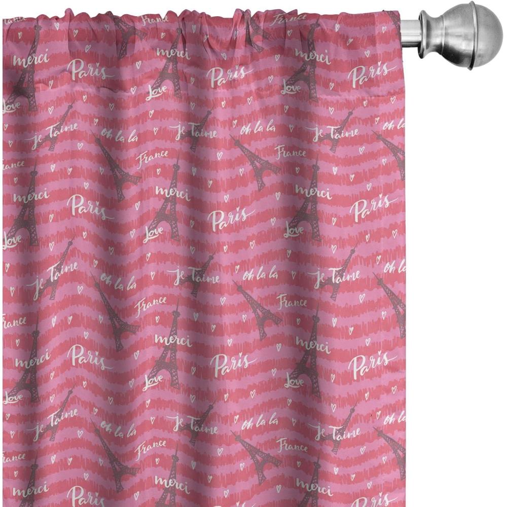 imageAmbesonne Eiffel Curtains Valentines Day Inspired Pattern with France Paris Oh La La Texts Heart Shapes Window Treatments 2 Panel Set for Living Room Bedroom Pair of 28 x 84 Pink White Black