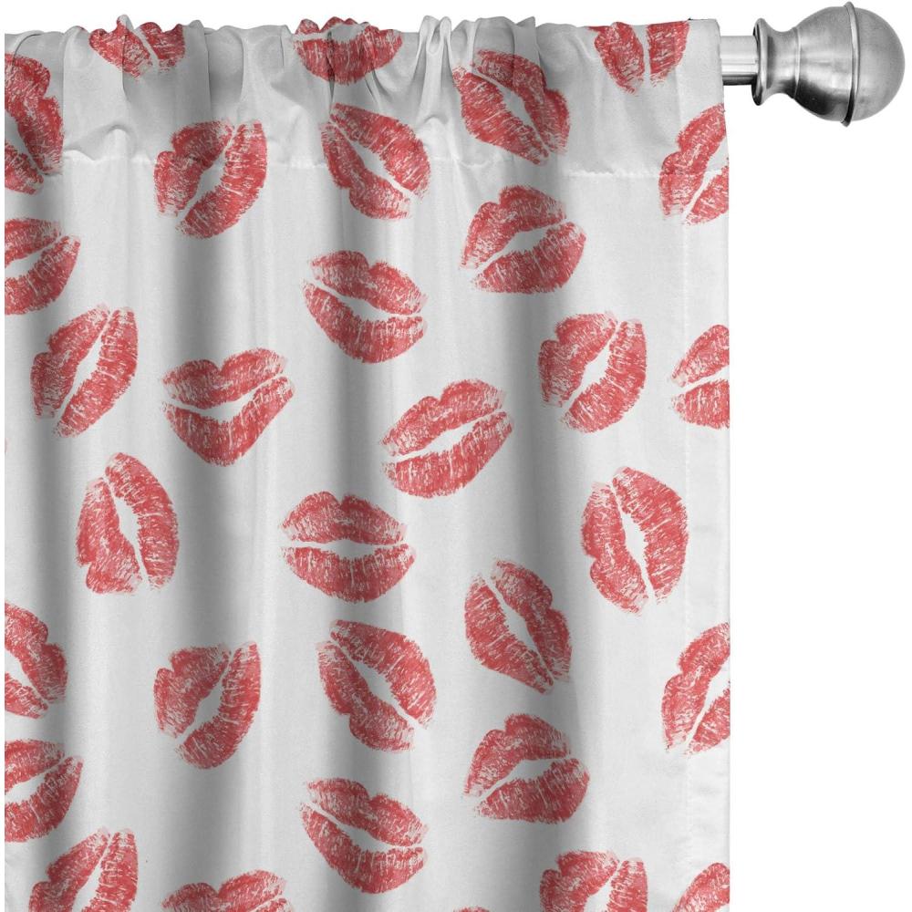 imageAmbesonne Feminine Curtains Pattern of Lipstick Kiss Marks Woman Valentines Wedding Theme Illustration Window Treatments 2 Panel Set for Living Room Bedroom Pair of 28 x 84 White Red