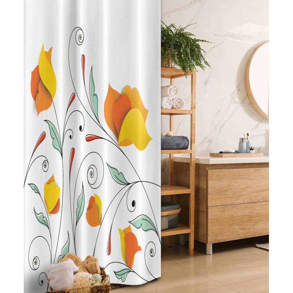 imageAmbesonne Floral Stall Shower Curtain Bouquet with Swirled Branches Romantic Paper Flowers Origami Autumn Blooms Image Fabric Bathroom Decor Set with Hooks 36 W x 72 L Mint Orange