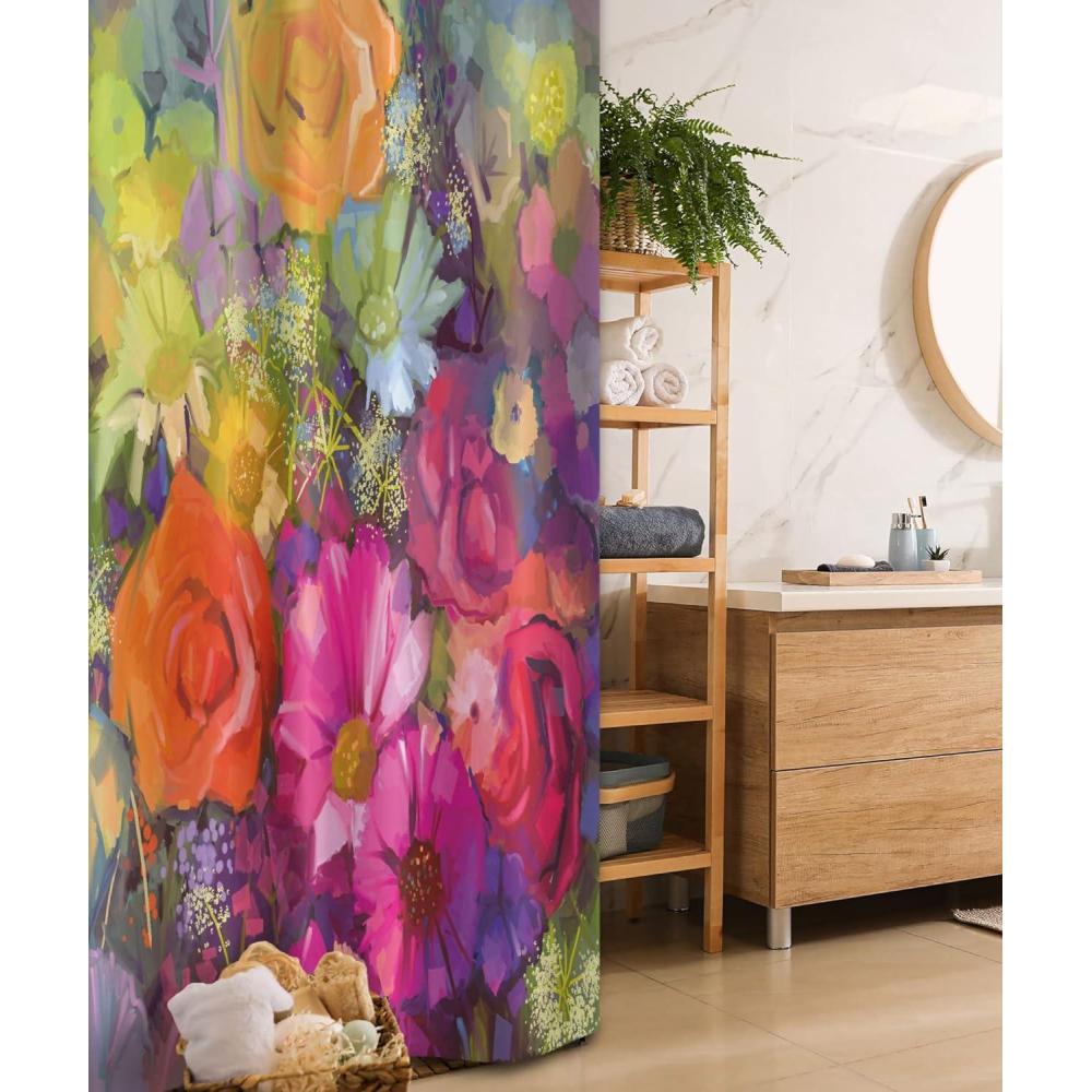 imageAmbesonne Floral Stall Shower Curtain Vibrant Flower Bouquet with Daisy Peony Gerbera Petals Romantic Arrangement Print Fabric Bathroom Decor Set with Hooks 36 W x 72 L Multicolor Orange
