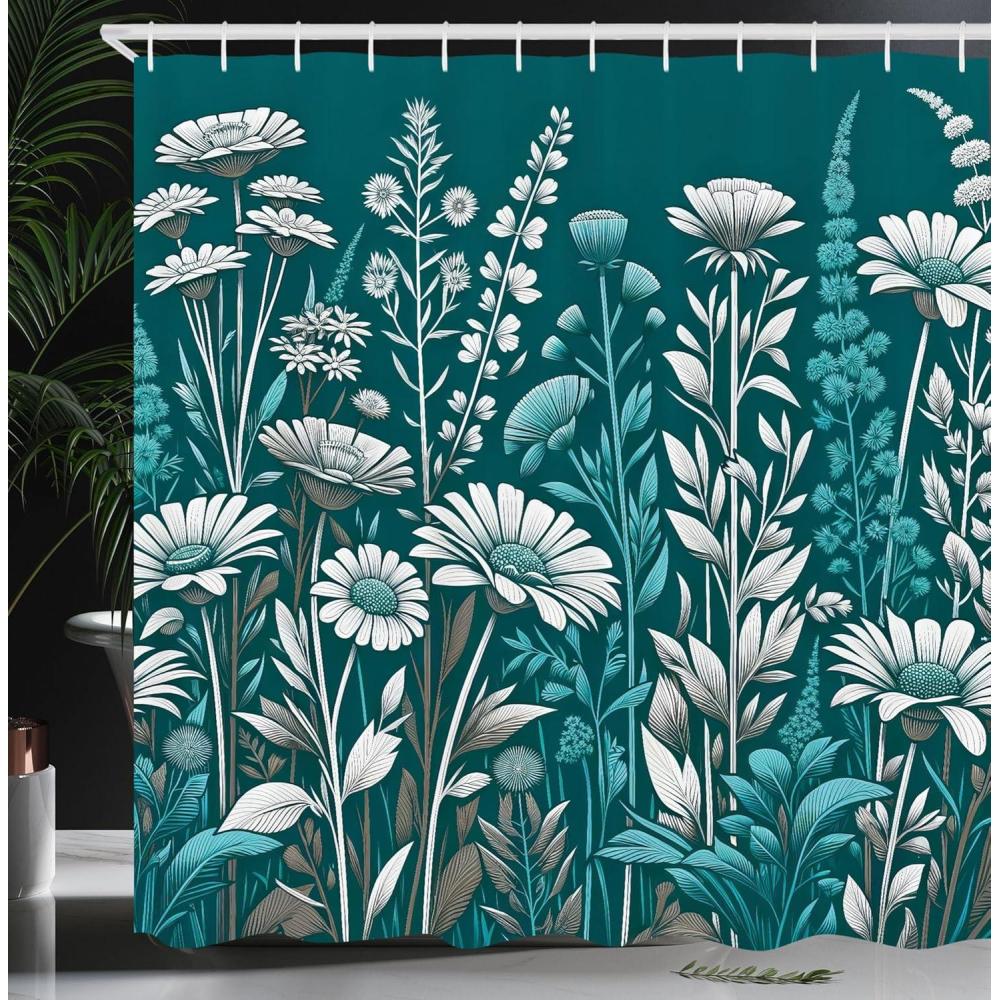 imageAmbesonne Green Shower Curtain Delicate Floral Huddle with Leaves Bohemian Romantic Concept Sage Tones Cloth Fabric Bathroom Decor Set with Hooks 69 W x 70 L Jade Green Pale EggshellPale Petrol Blue White
