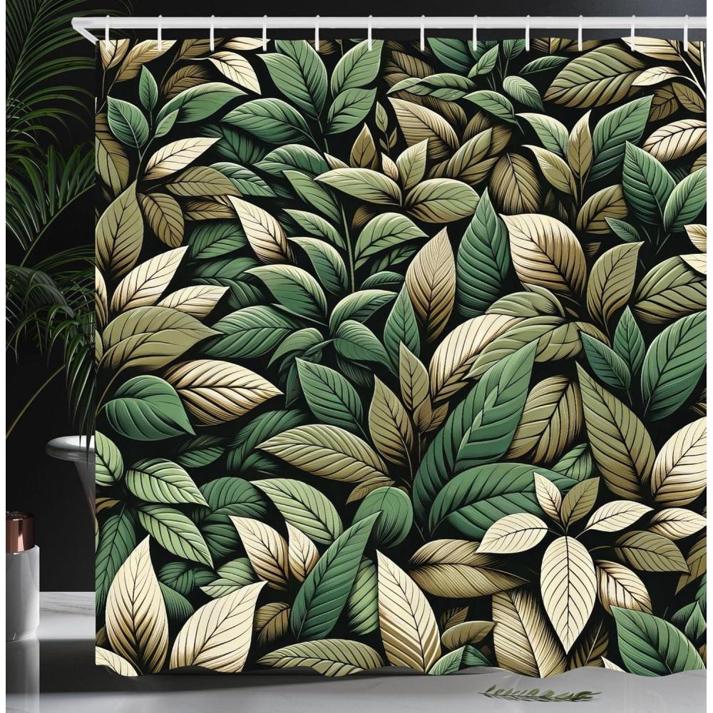 imageAmbesonne Green Shower Curtain Delicate Floral Huddle with Leaves Bohemian Romantic Concept Sage Tones Cloth Fabric Bathroom Decor Set with Hooks 69 W x 70 L Jade Green Pale EggshellLaurel Green and Eggshell