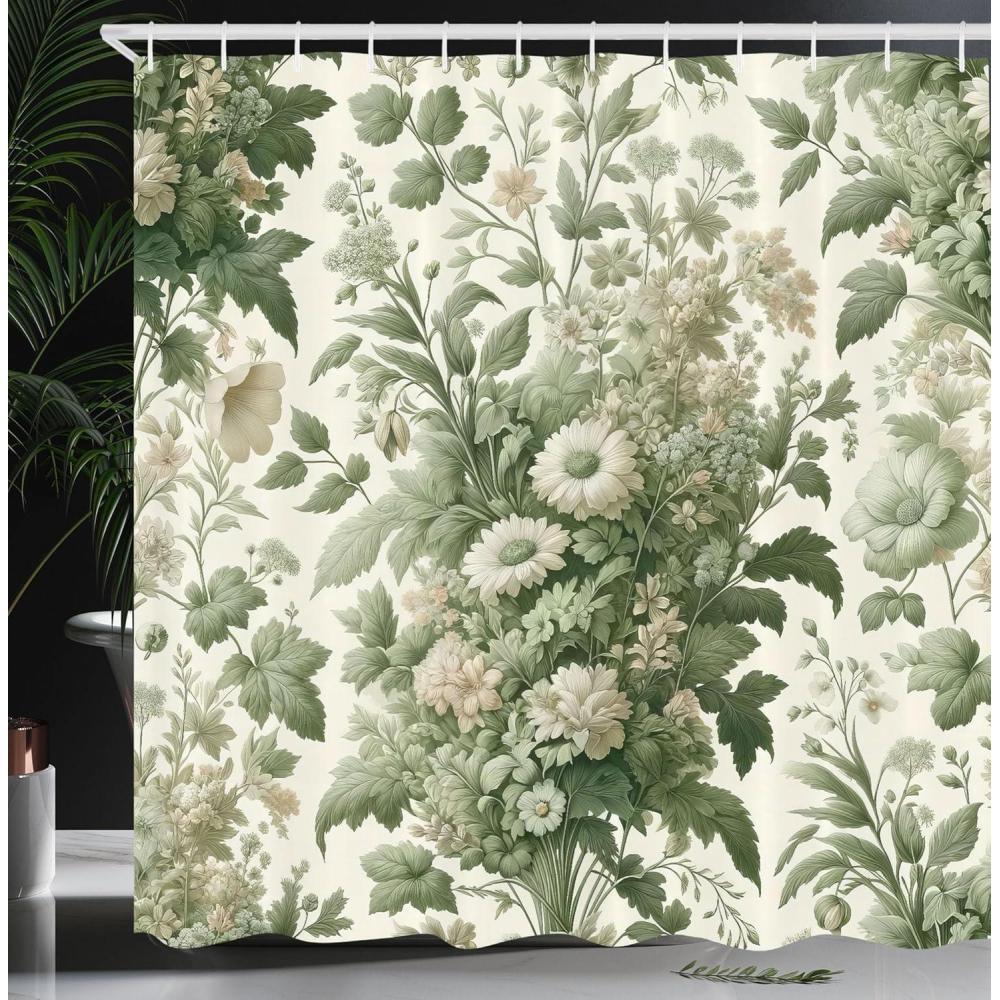 imageAmbesonne Green Shower Curtain Delicate Floral Huddle with Leaves Bohemian Romantic Concept Sage Tones Cloth Fabric Bathroom Decor Set with Hooks 69 W x 70 L Jade Green Pale EggshellGrey Yellow Laurel Green