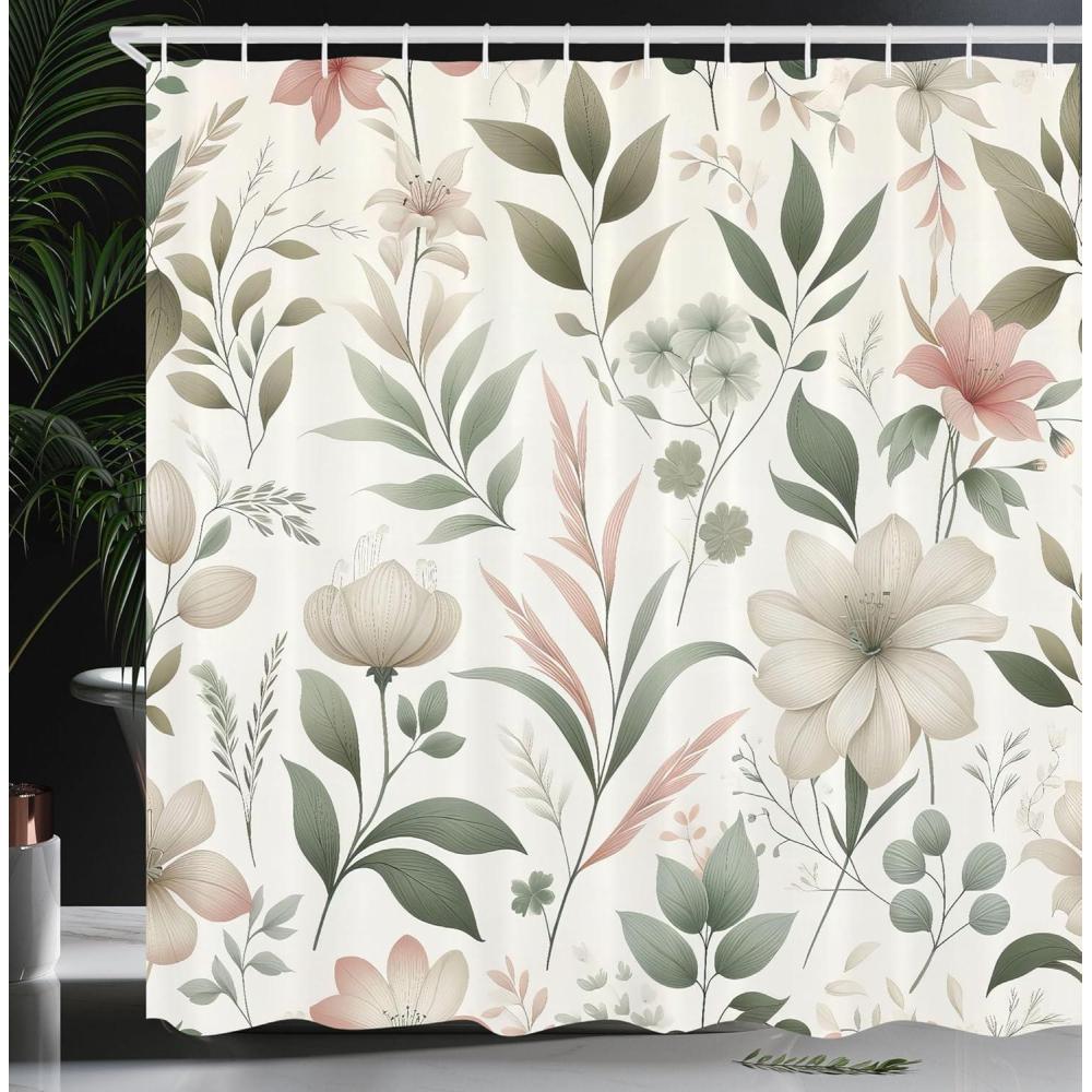 imageAmbesonne Green Shower Curtain Delicate Floral Huddle with Leaves Bohemian Romantic Concept Sage Tones Cloth Fabric Bathroom Decor Set with Hooks 69 W x 70 L Jade Green Pale EggshellEggshell Dark Sea Green
