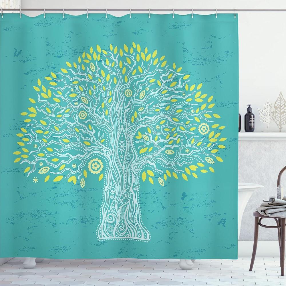 imageAmbesonne Green Shower Curtain Delicate Floral Huddle with Leaves Bohemian Romantic Concept Sage Tones Cloth Fabric Bathroom Decor Set with Hooks 69 W x 70 L Jade Green Pale EggshellBlue and Yellow Green