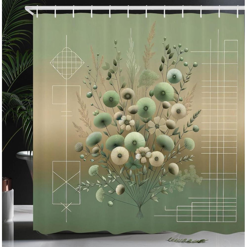 imageAmbesonne Green Shower Curtain Delicate Floral Huddle with Leaves Bohemian Romantic Concept Sage Tones Cloth Fabric Bathroom Decor Set with Hooks 69 W x 70 L Jade Green Pale EggshellReseda Green Khaki