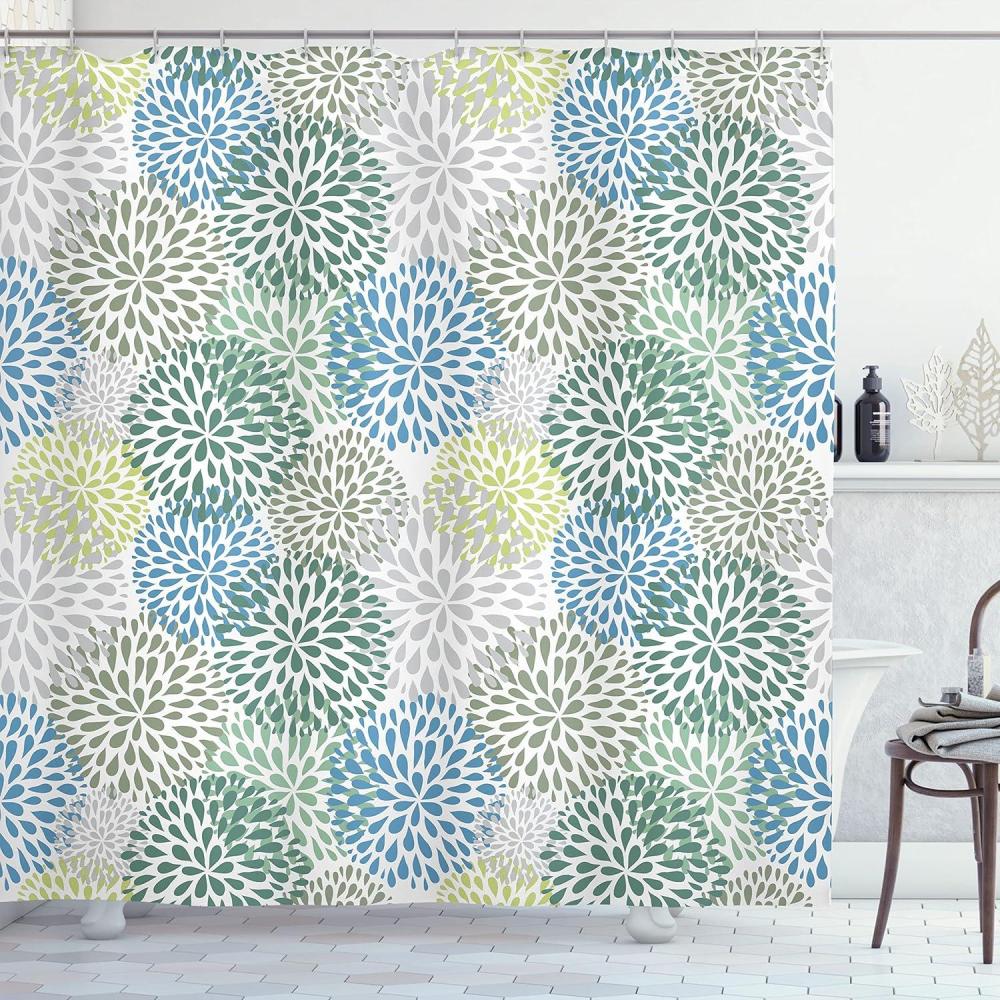 imageAmbesonne Green Shower Curtain Delicate Floral Huddle with Leaves Bohemian Romantic Concept Sage Tones Cloth Fabric Bathroom Decor Set with Hooks 69 W x 70 L Jade Green Pale EggshellPale Green